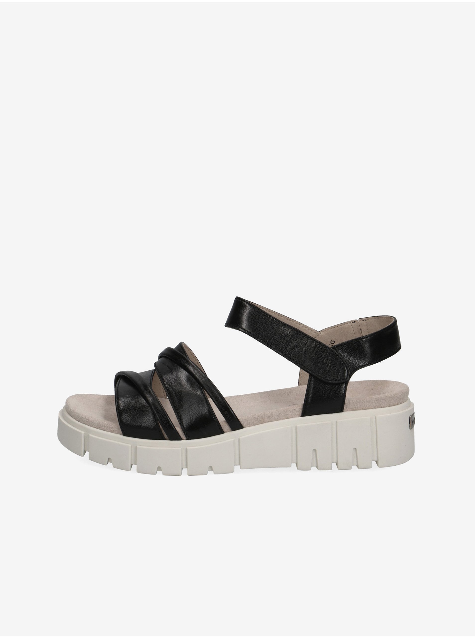 Lacno Čierne dámske kožené sandále na platforme Caprice