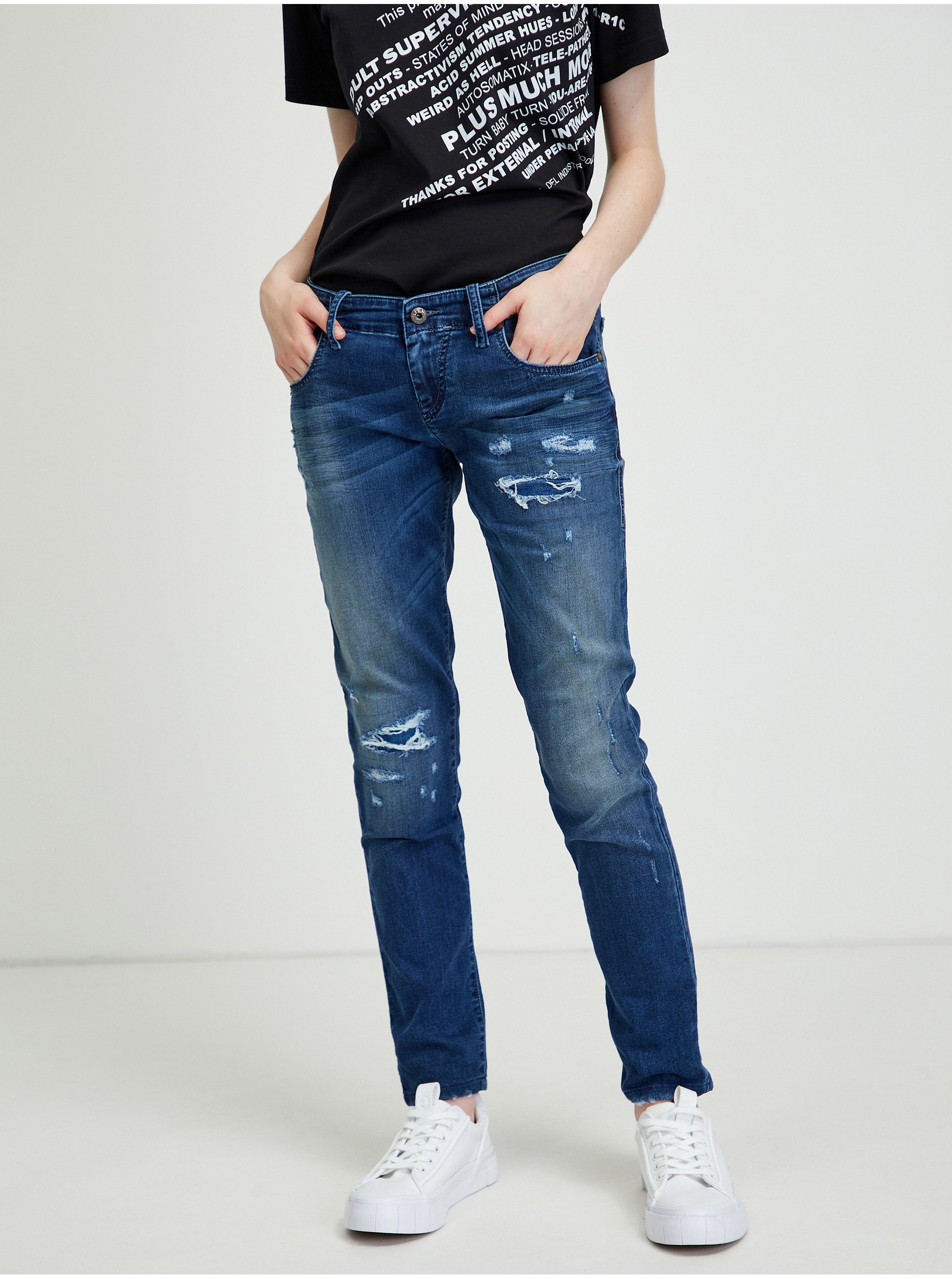 Levně Modré dámské slim fit džíny s potrhaným efektem Diesel Grupee
