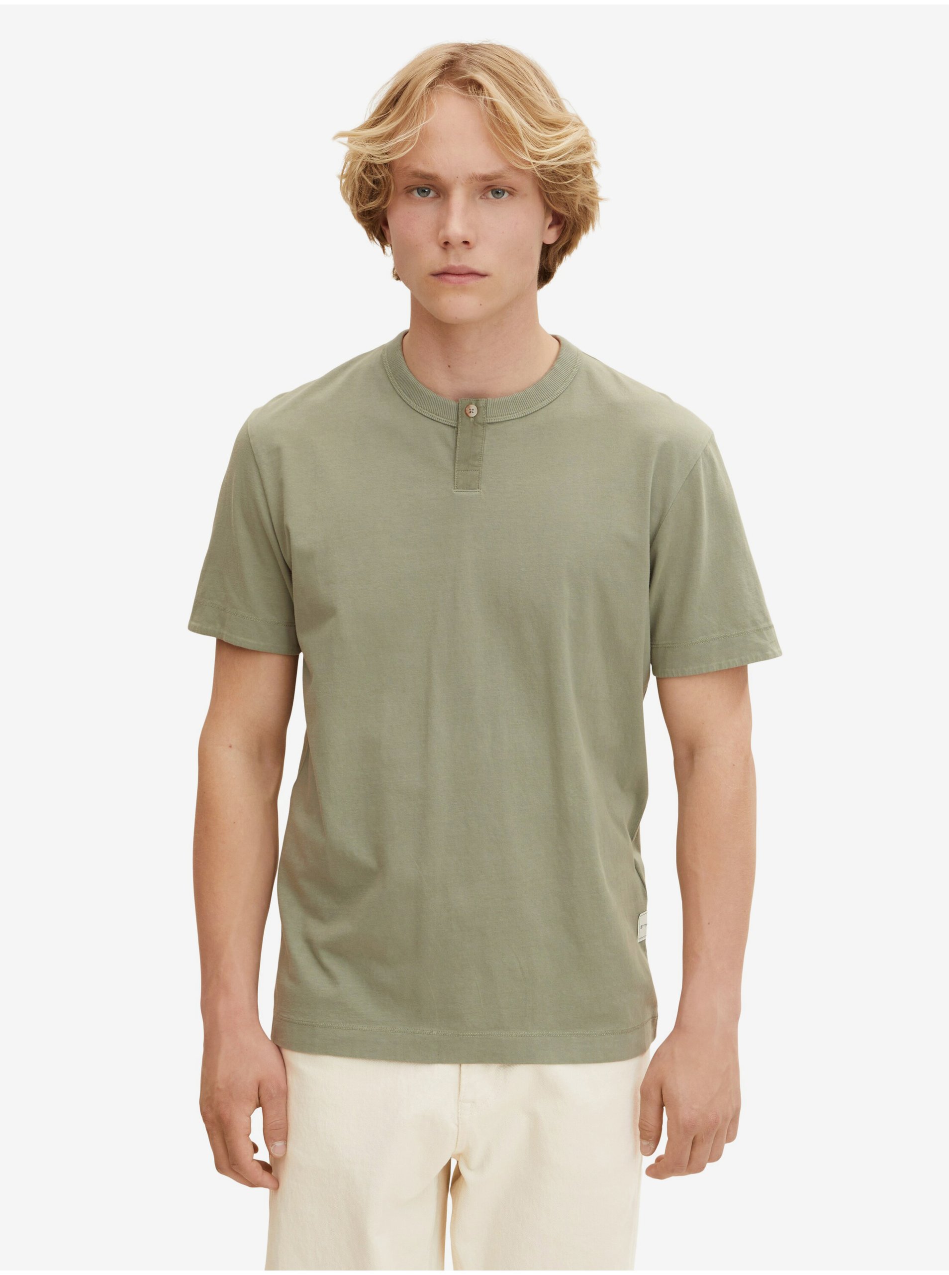 Levně Khaki pánské tričko Tom Tailor