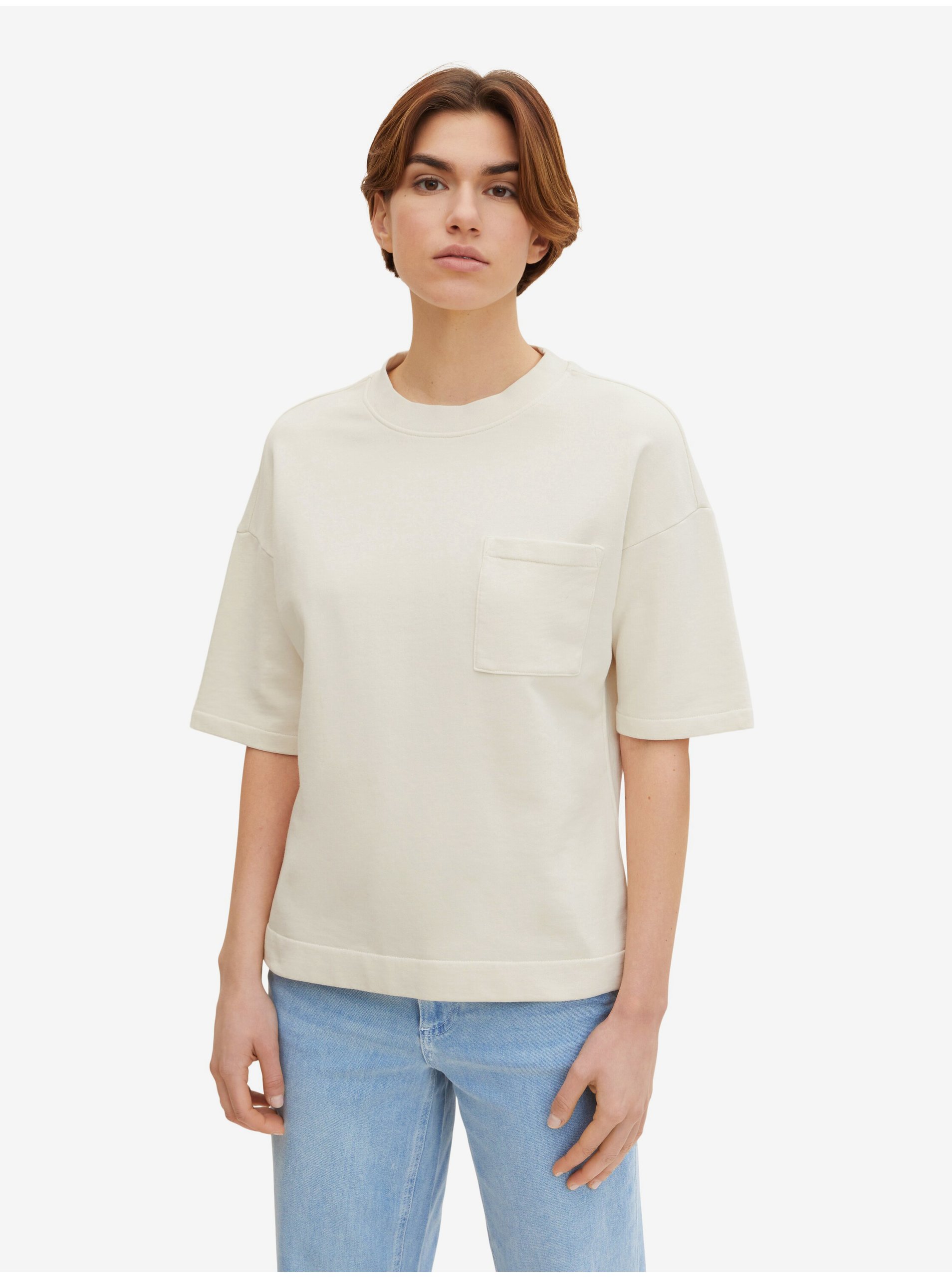 E-shop Krémové dámske basic tričko Tom Tailor