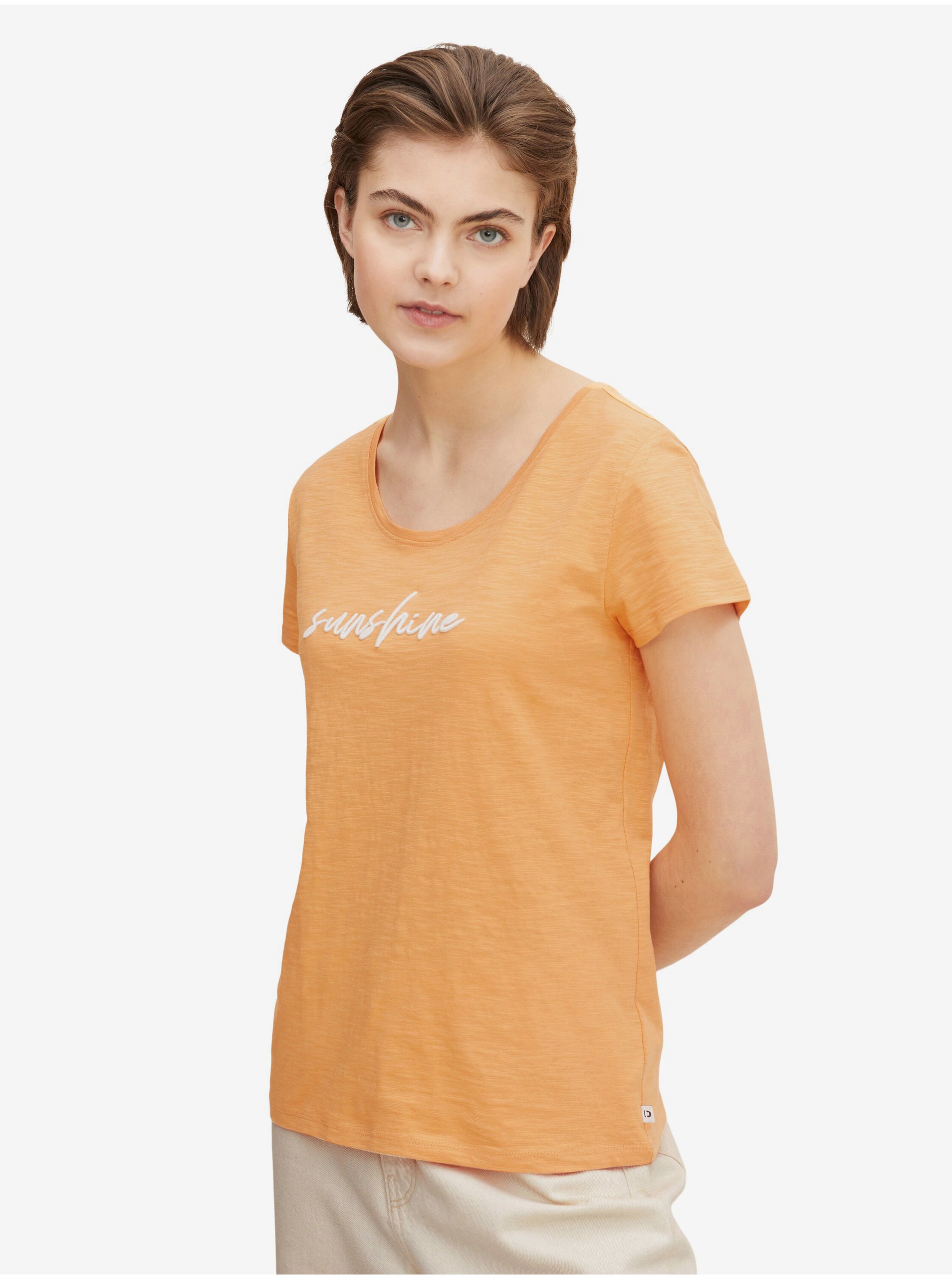 Levně Oranžové dámské žíhané tričko Tom Tailor Denim