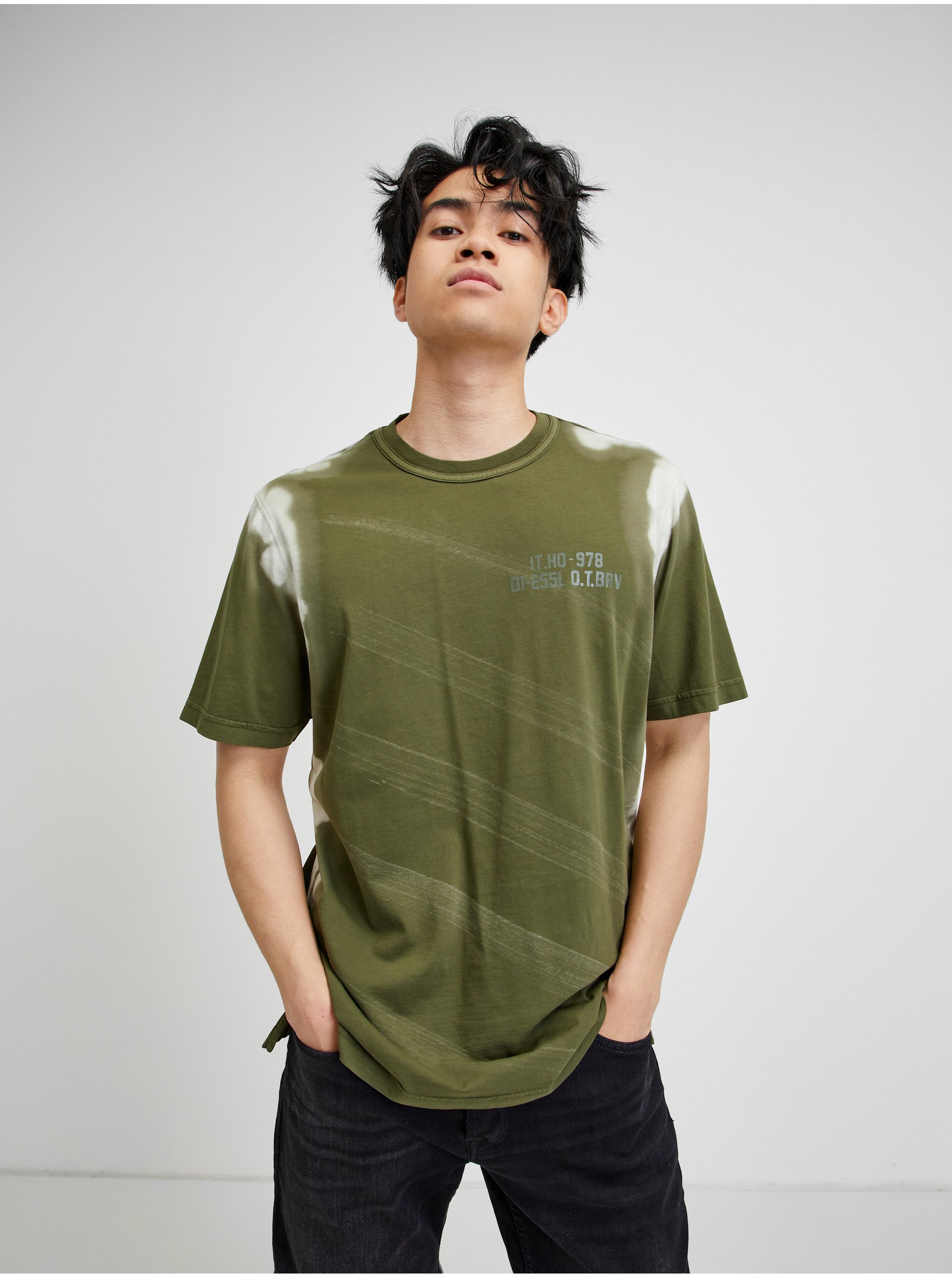 Lacno Zelené pánske batikované tričko Diesel Jubind-Slits