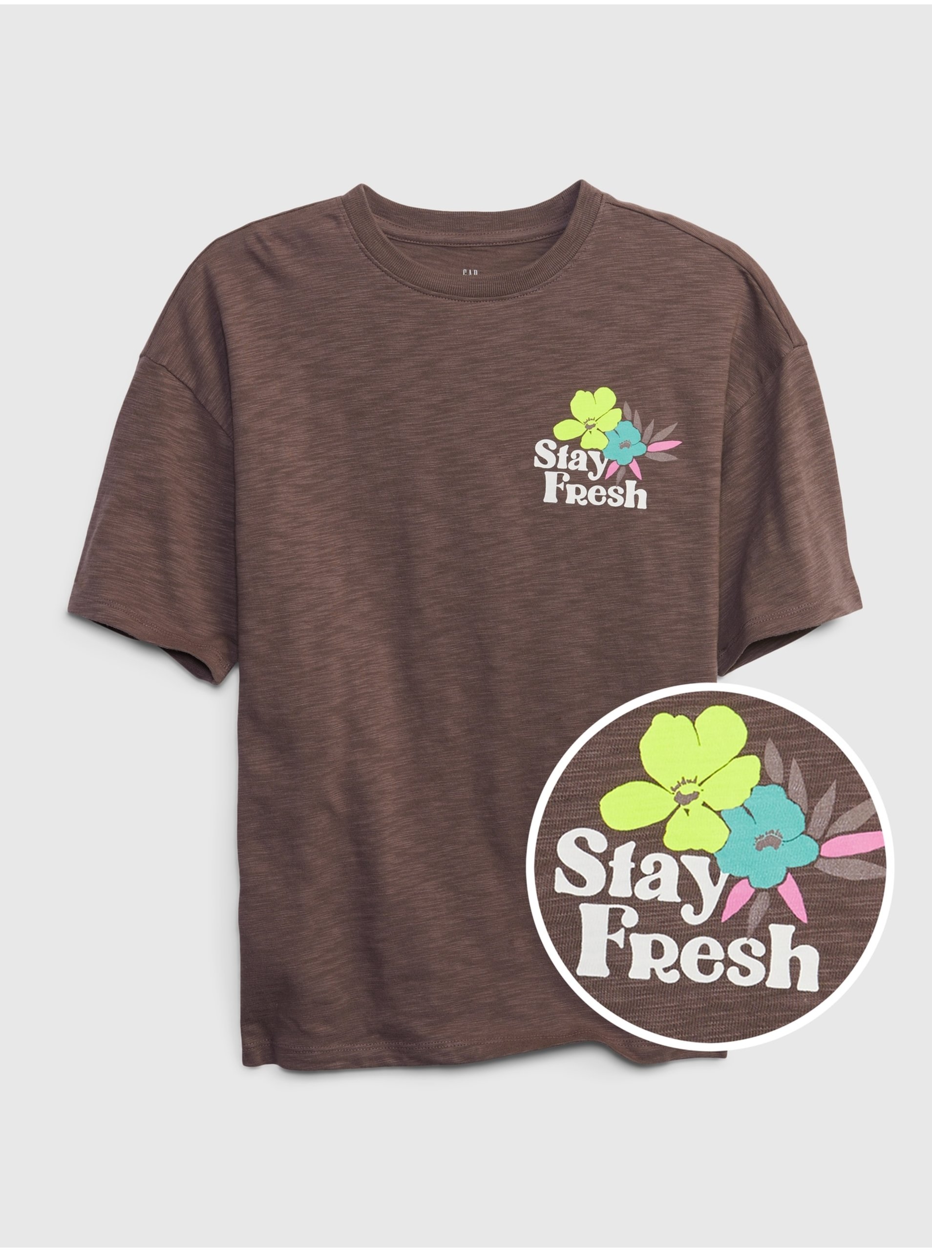 E-shop Hnědé klučičí tričko s potiskem Stay Fresh GAP