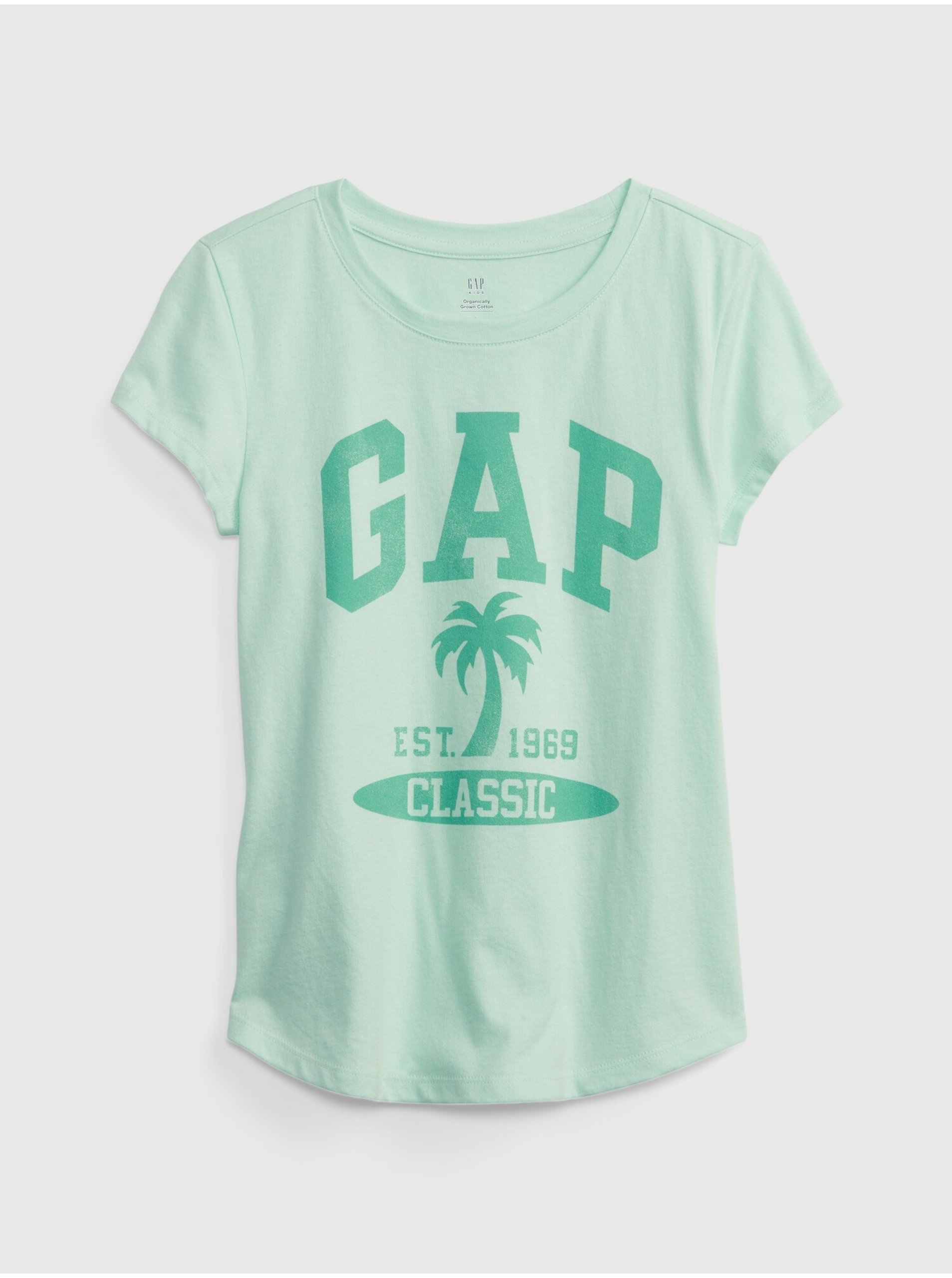 Lacno Zelené dievčenské tričko organic logo GAP