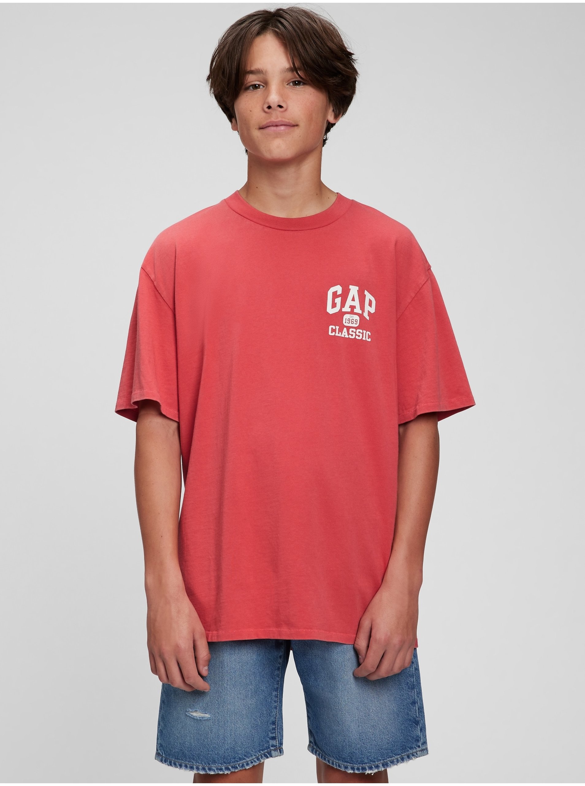 Lacno Červené chlapčenské tričko Teen organic logo Classic GAP