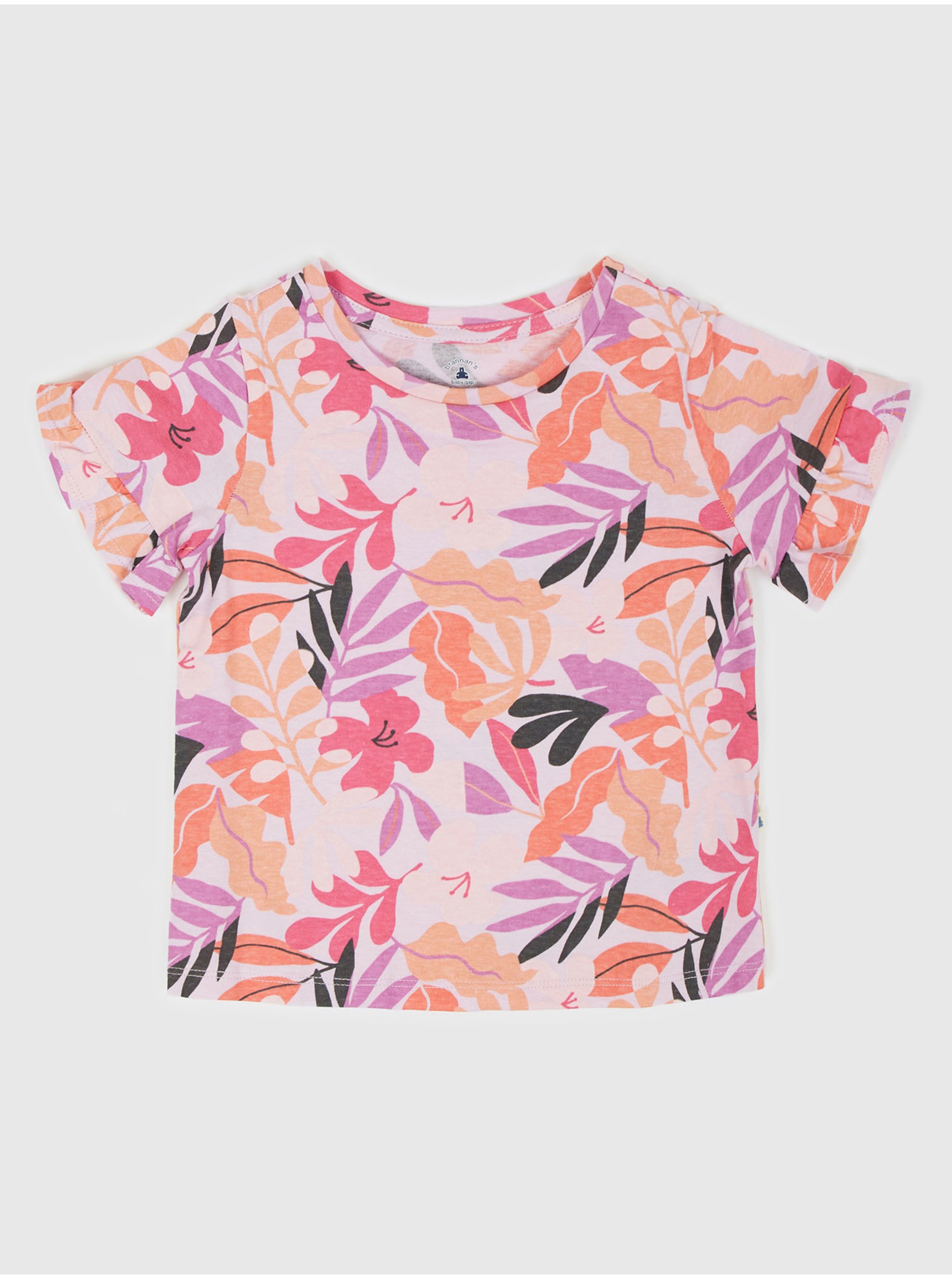 Lacno Ružové dievčenské tričko kvetované GAP