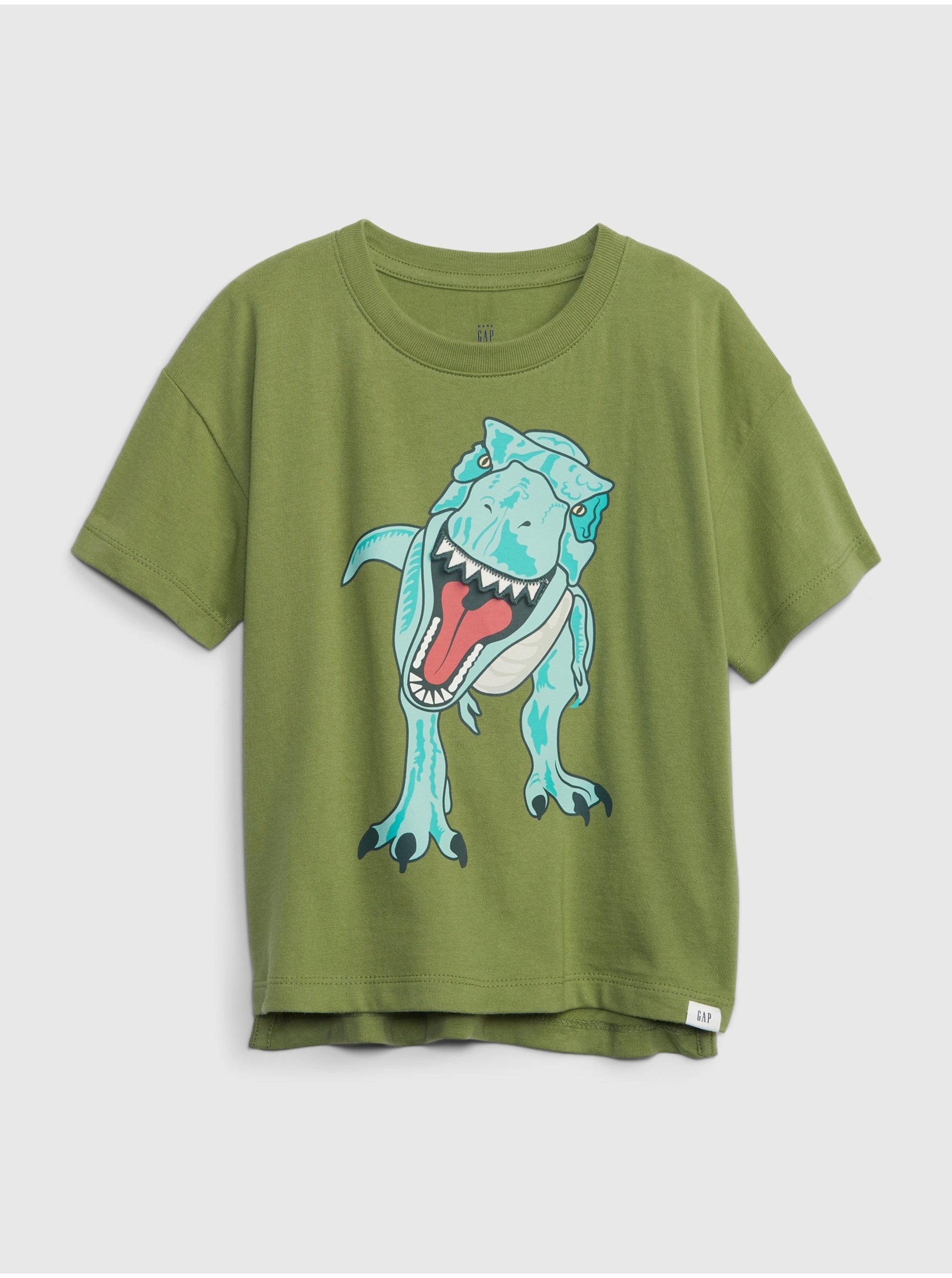 Levně Zelené klučičí tričko s dinosaurem GAP
