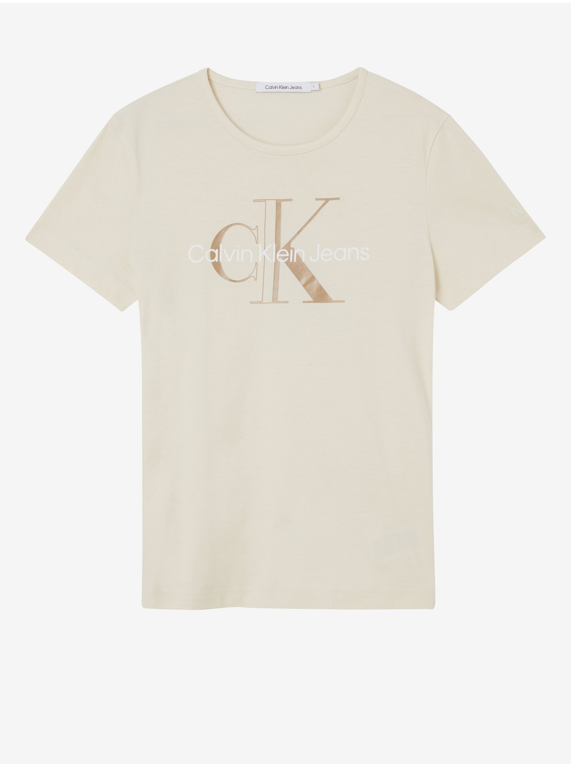 Levně Béžové dámské tričko Calvin Klein Jeans