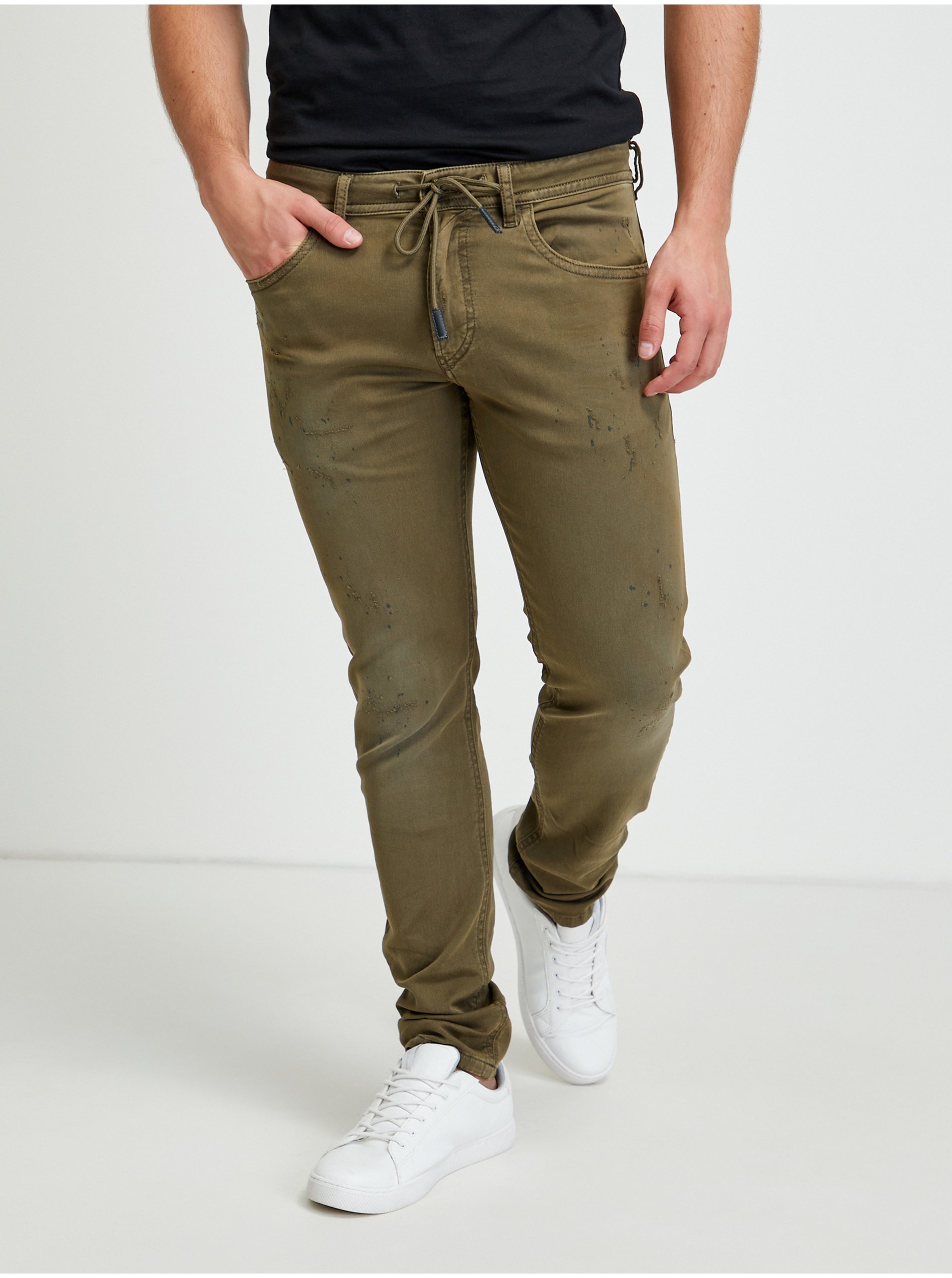 E-shop Khaki pánské slim fit džíny s potrhaným efektem Diesel Thommer