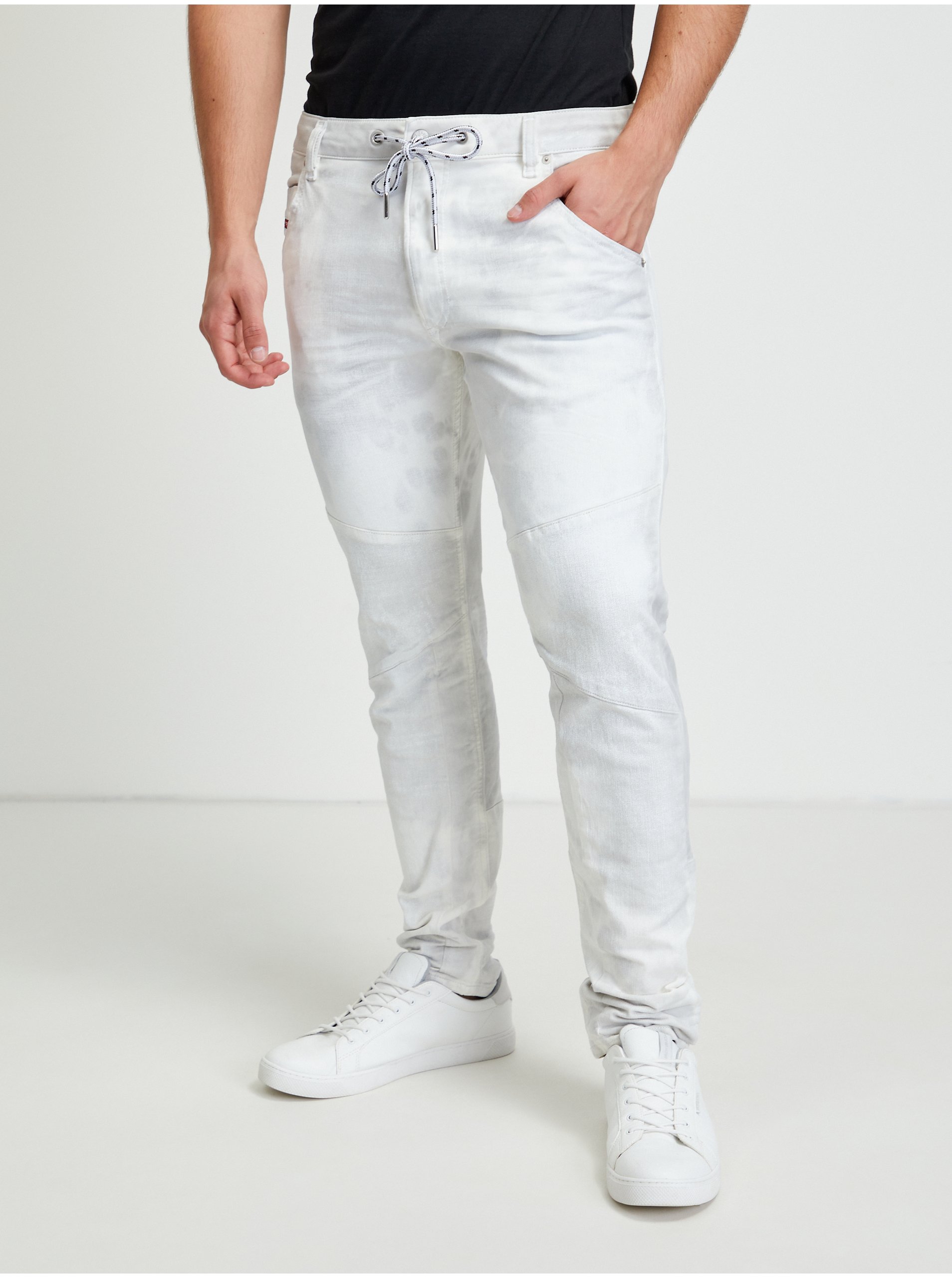 Levně Šedo-bílé pánské vzorované slim fit džíny Diesel Luhic