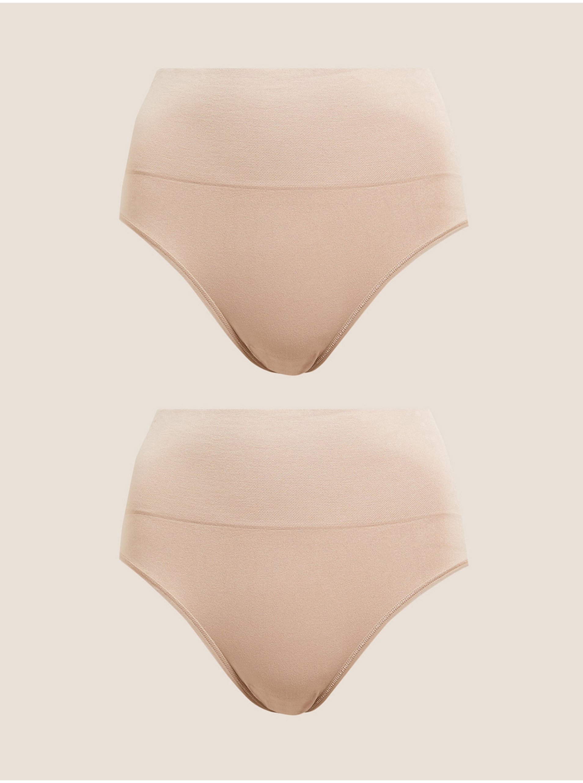E-shop Vysoce střižené lehce stahující bezešvé kalhotky z materiálu, 2 kusy v balení Marks & Spencer béžová