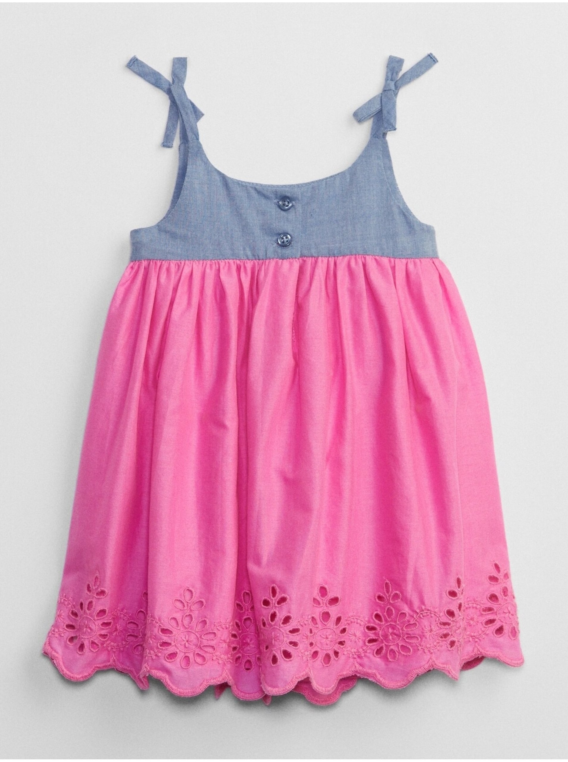 E-shop Ružové dievčenské šaty na ramienka s madeirou GAP