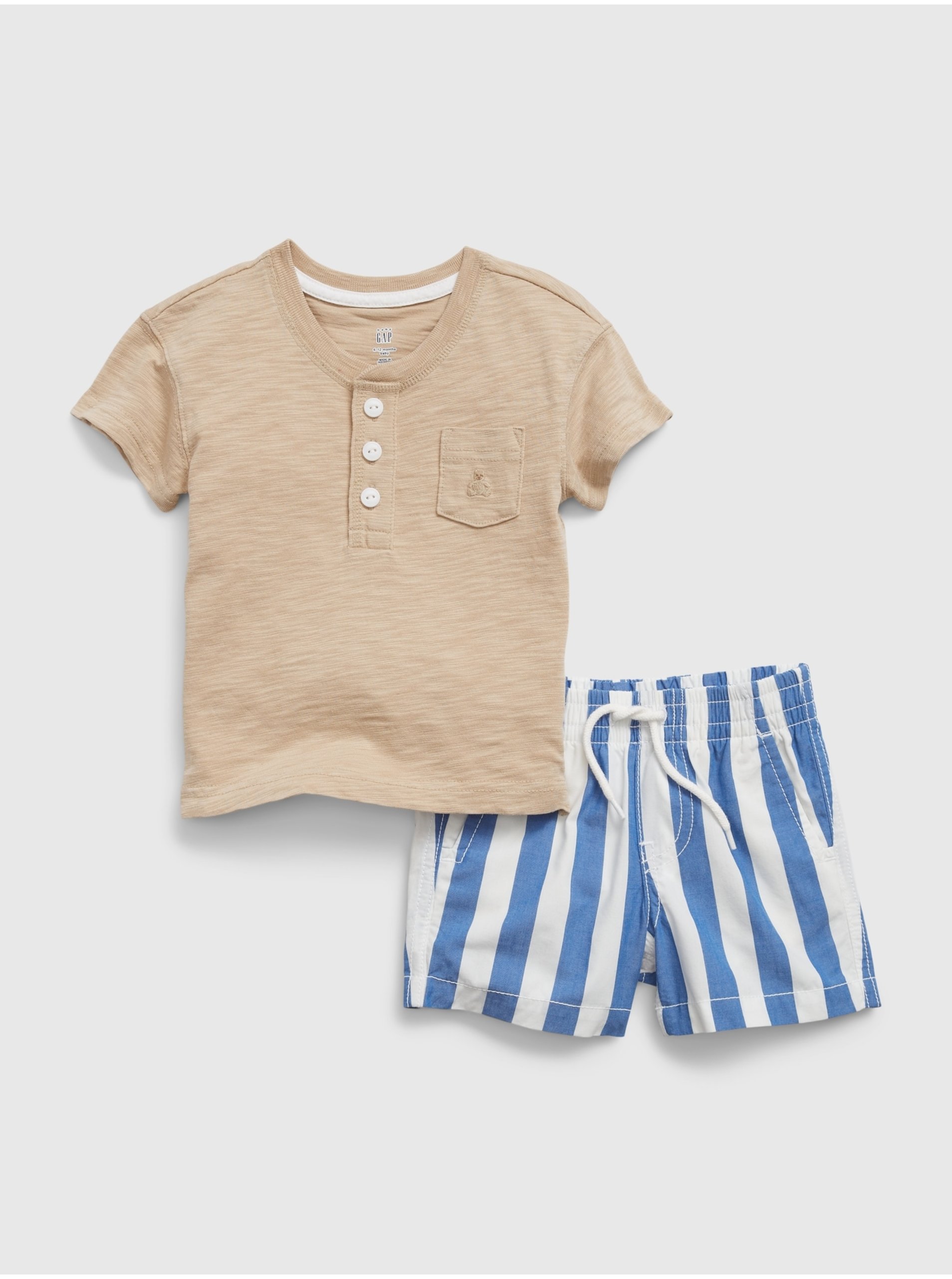 Lacno Modrý baby set - tričko a pruhované šortky GAP