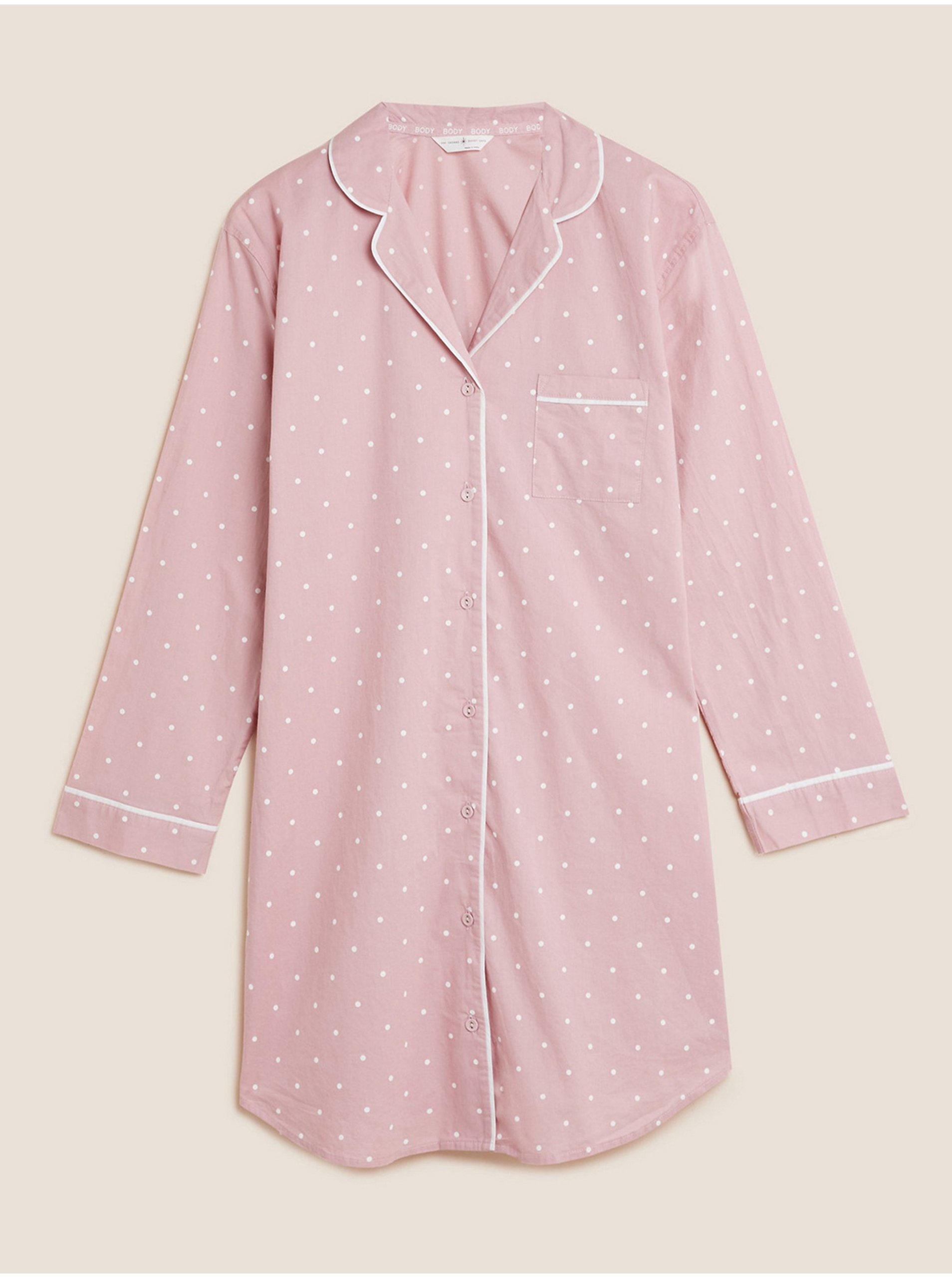 Levně Puntíkovaná noční košile z tkané bavlny Marks & Spencer růžová