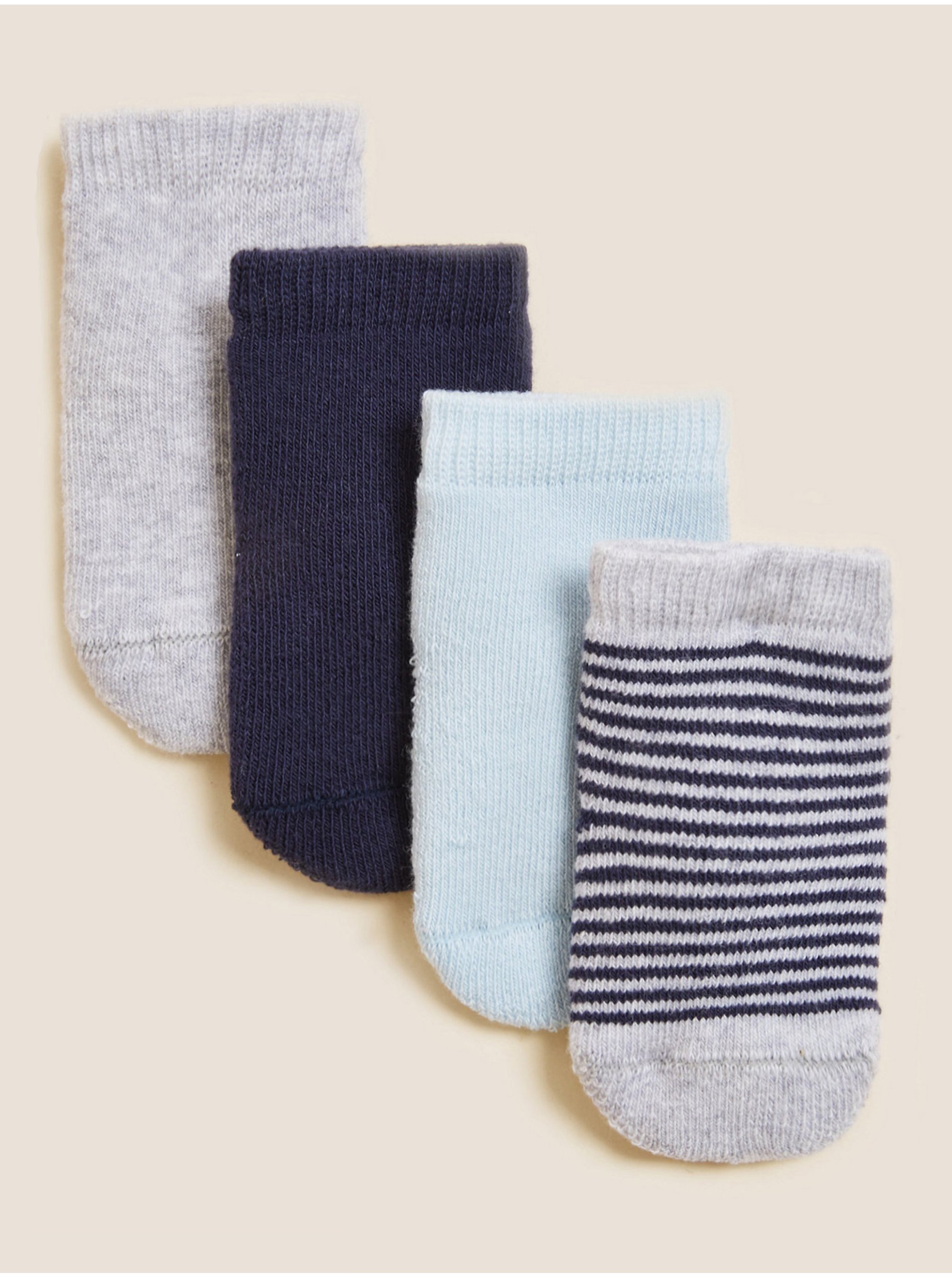 Levně Balení 4 ks bavlněných froté dětských ponožek (3 kg –24 měsíců) Marks & Spencer modrá