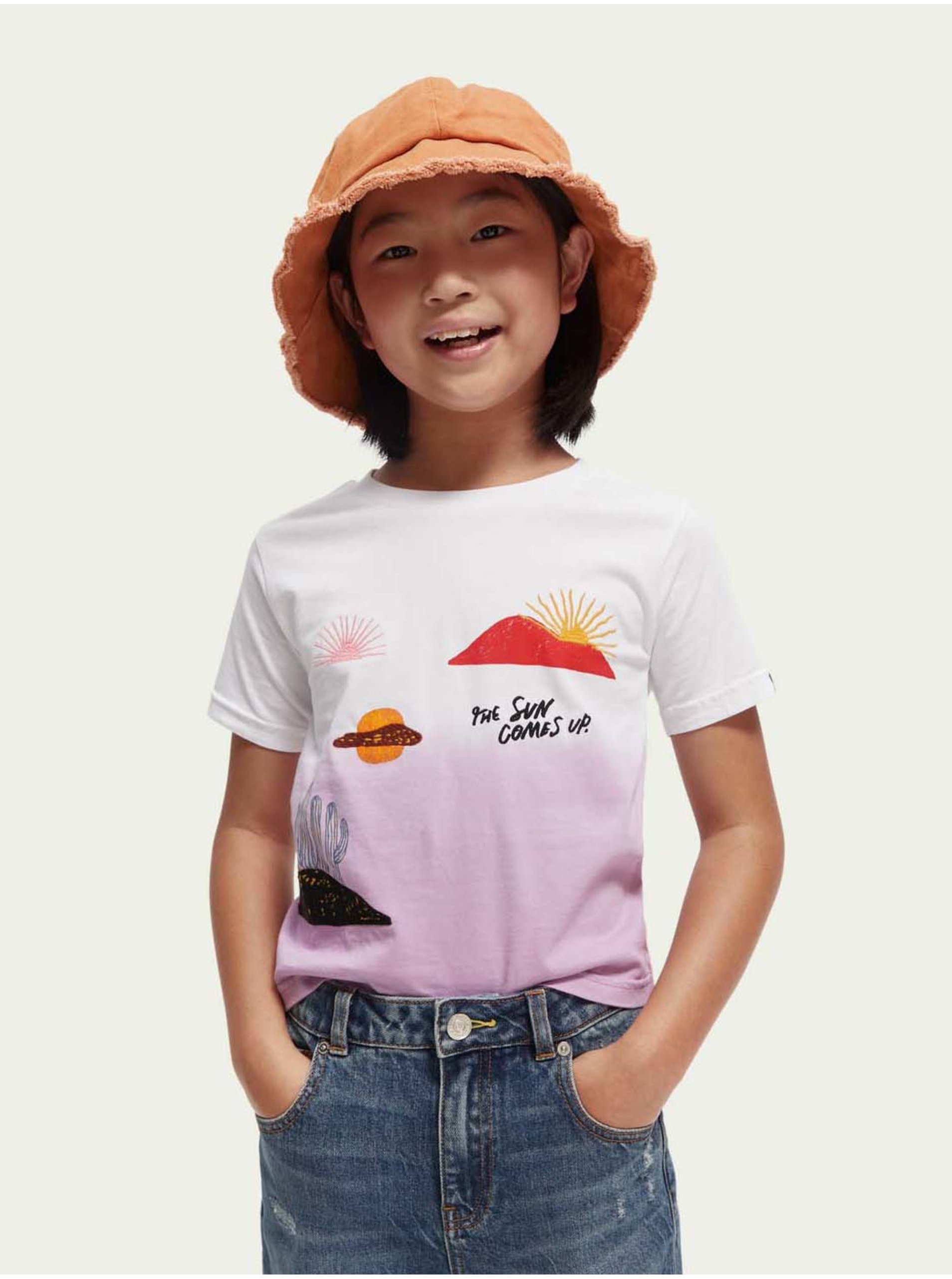 Levně Bílo-růžové holčičí vzorované tričko Scotch & Soda
