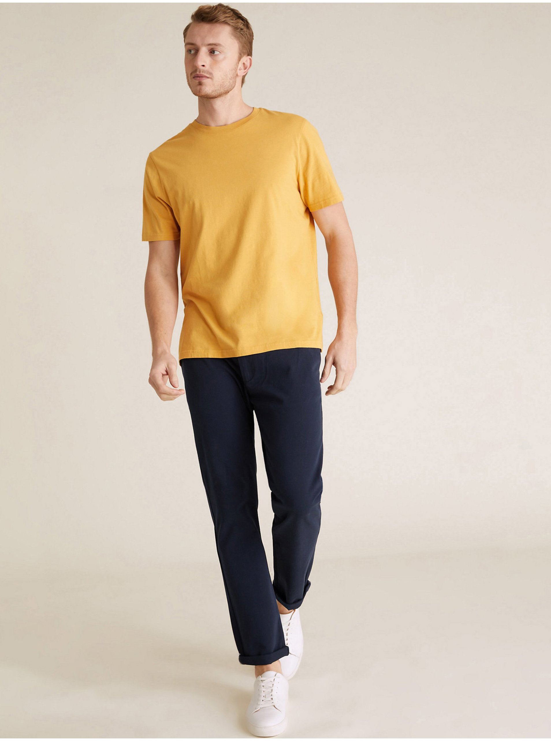 E-shop Dokonalé chino kalhoty s vysokým podílem bavlny, úzký střih Marks & Spencer námořnická modrá