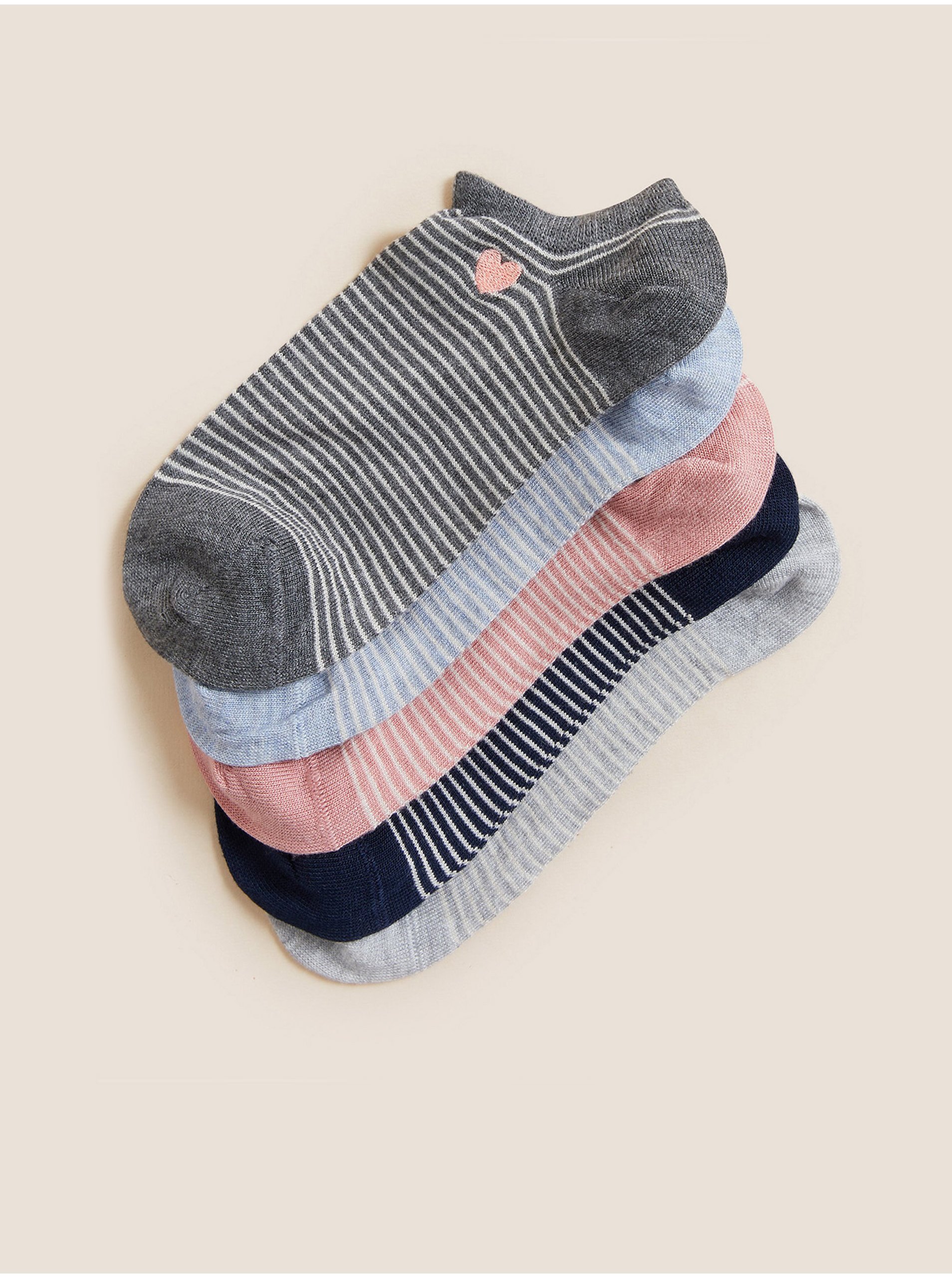Levně Sada pěti párů dámských pruhovaných ponožek v šedé, černé a modré barvě Marks & Spencer