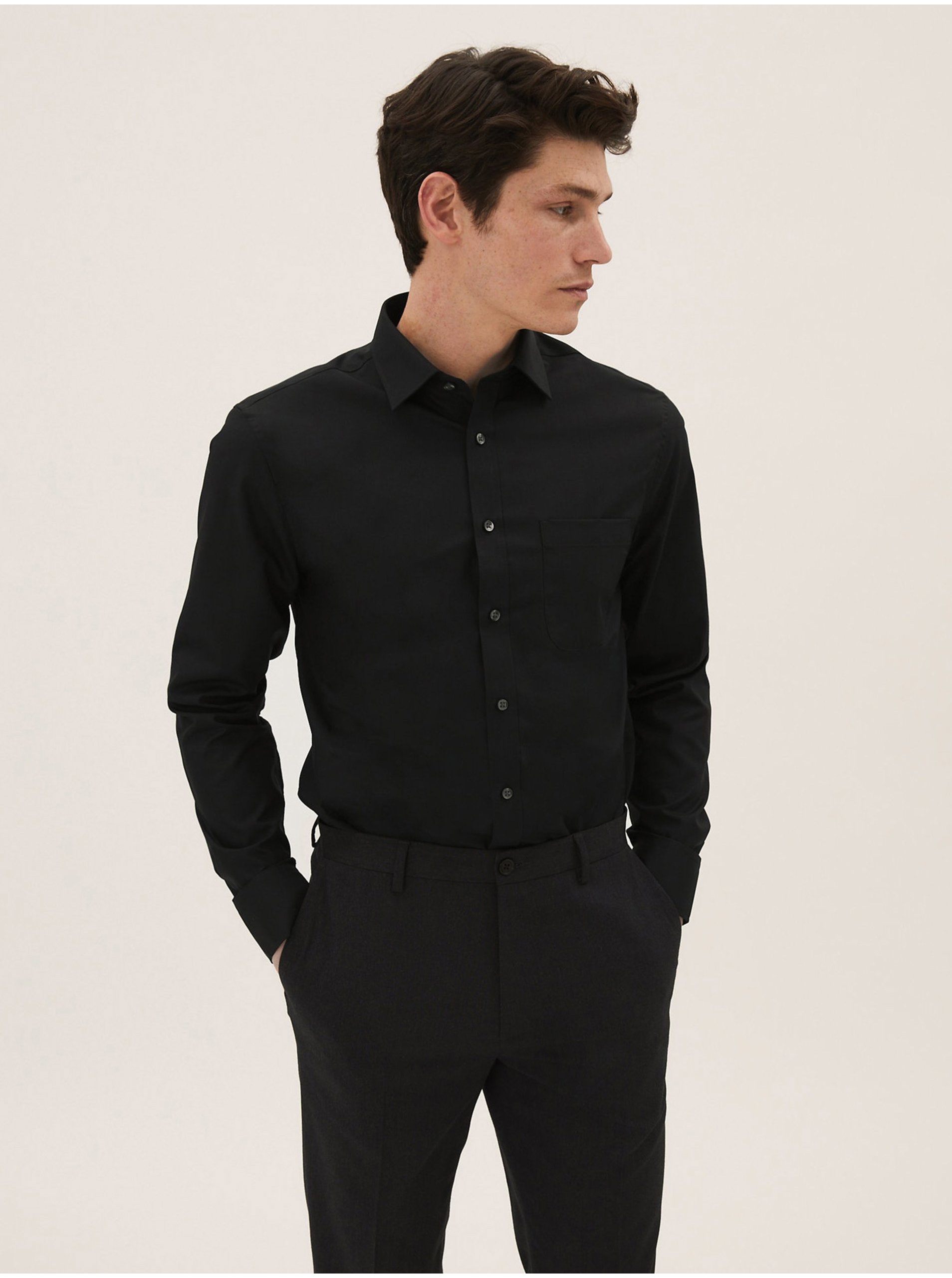 Levně Košile úzkého střihu s dlouhým rukávem, 3 kusy v balení Marks & Spencer černá
