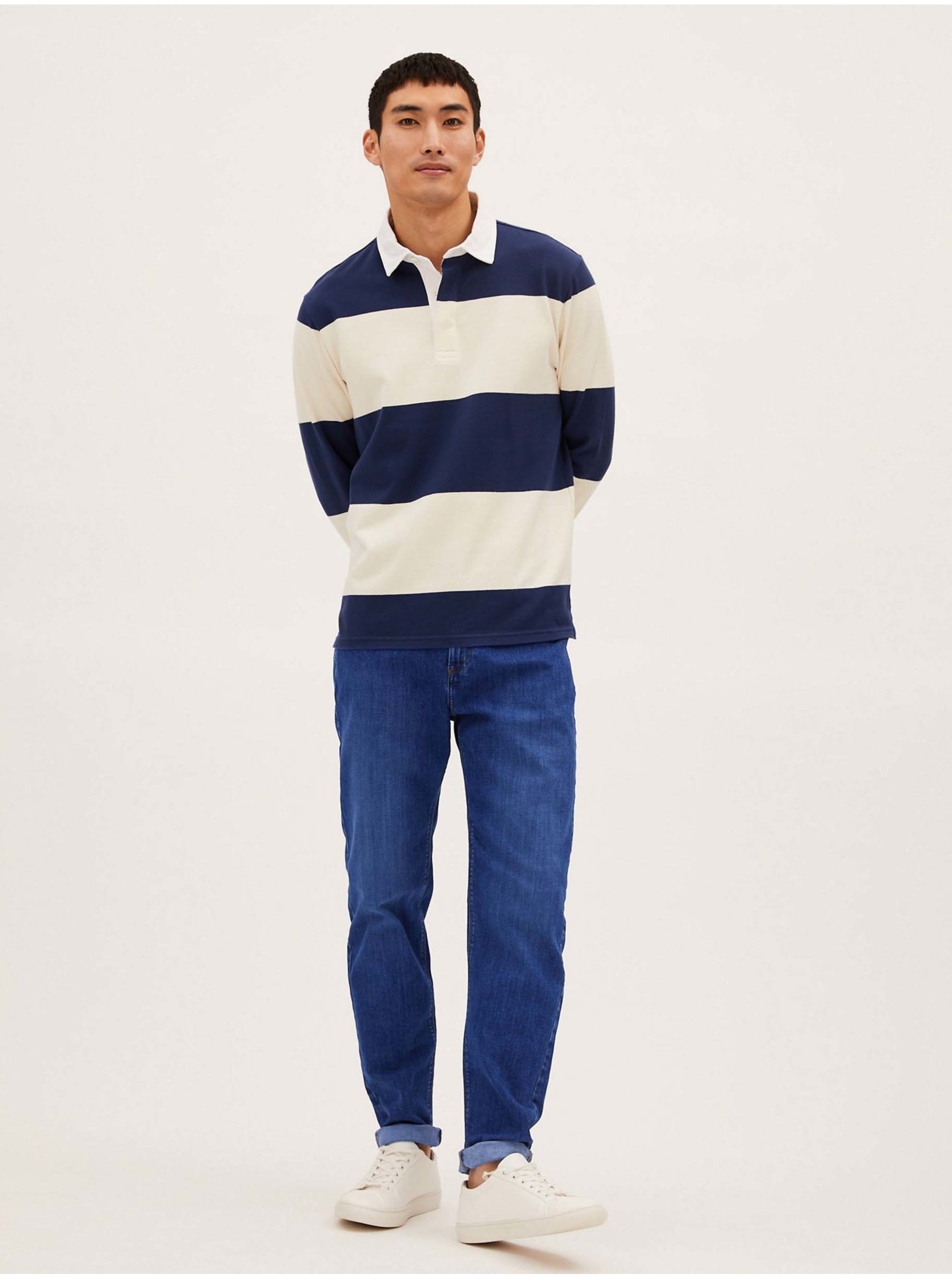 Levně Strečové džíny se zúženými nohavicemi a vysokým podílem bavlny Marks & Spencer modrá
