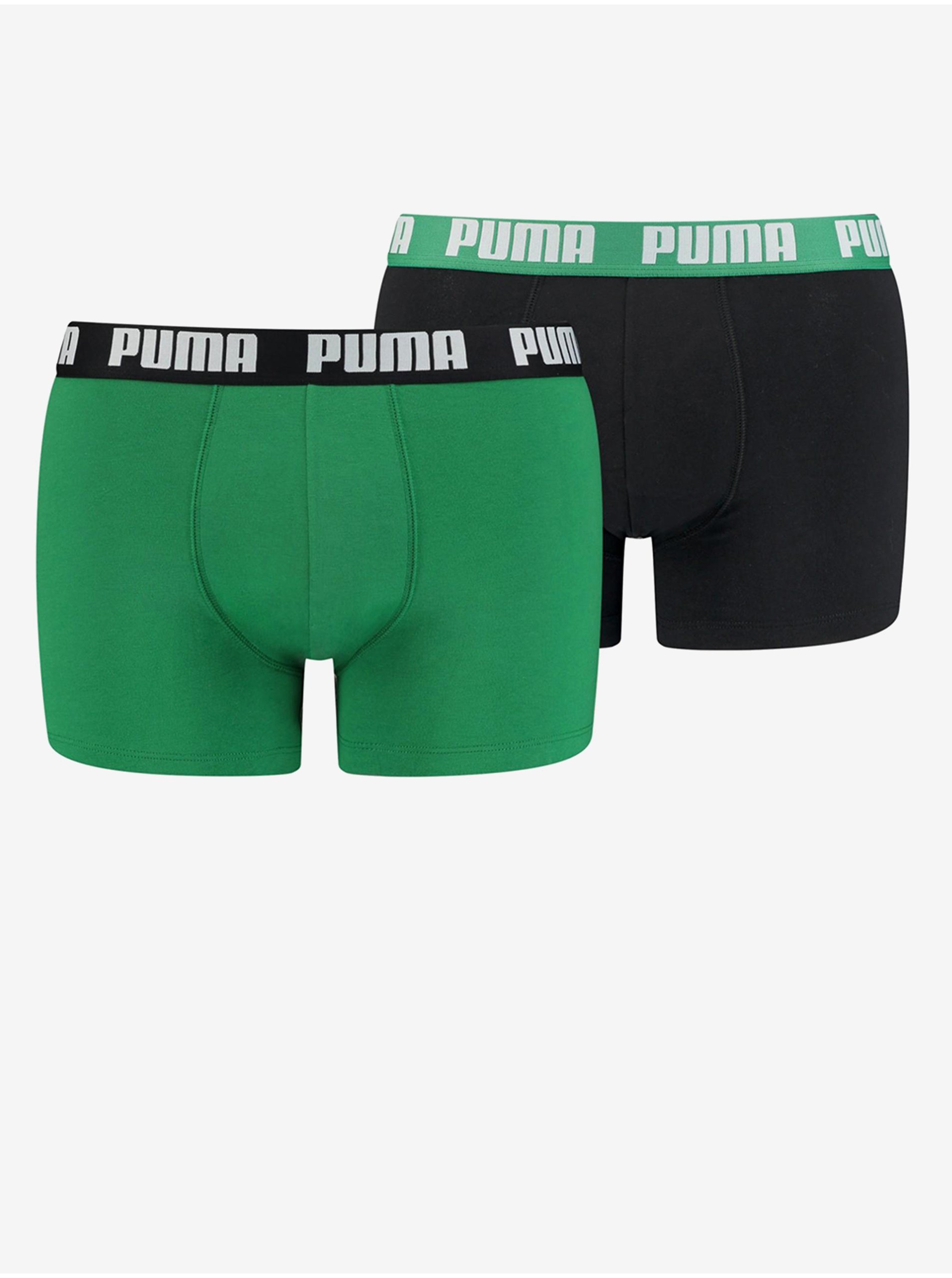 Lacno Sada dvoch pánskych boxerok v čiernej a zelené farbe Puma