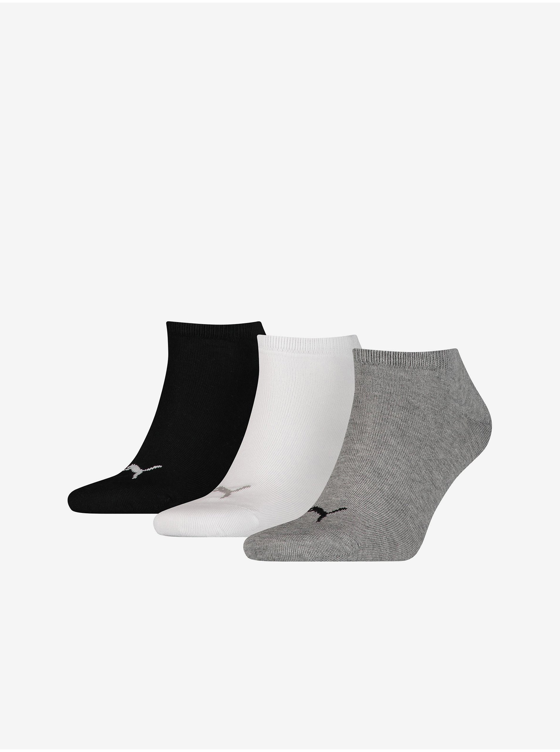 Levně Sada tří párů ponožek ve světle šedé, bílé a černé barvě Puma