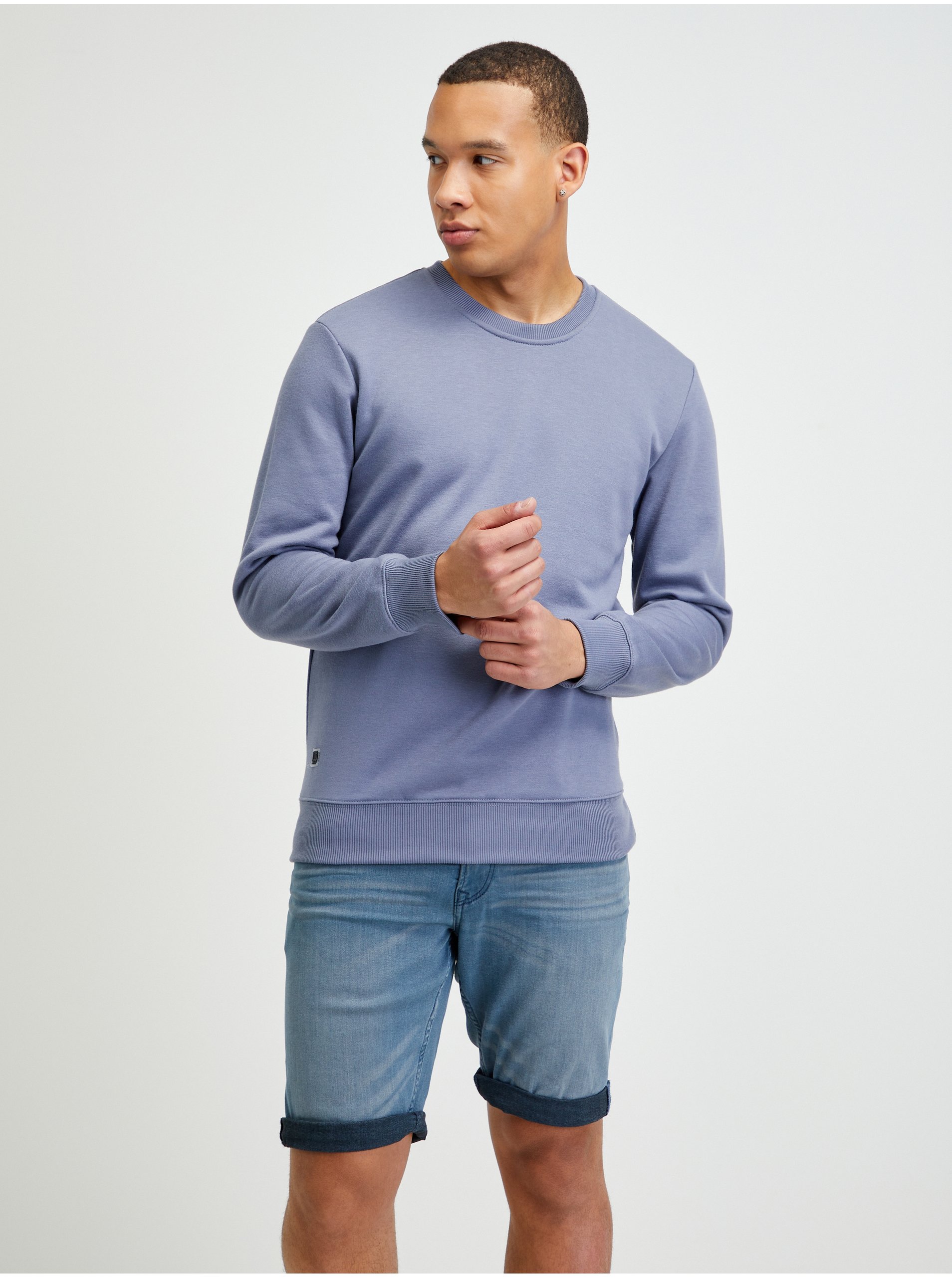 Lacno Modro-šedá pánska mikina Ombre Clothing basic basic