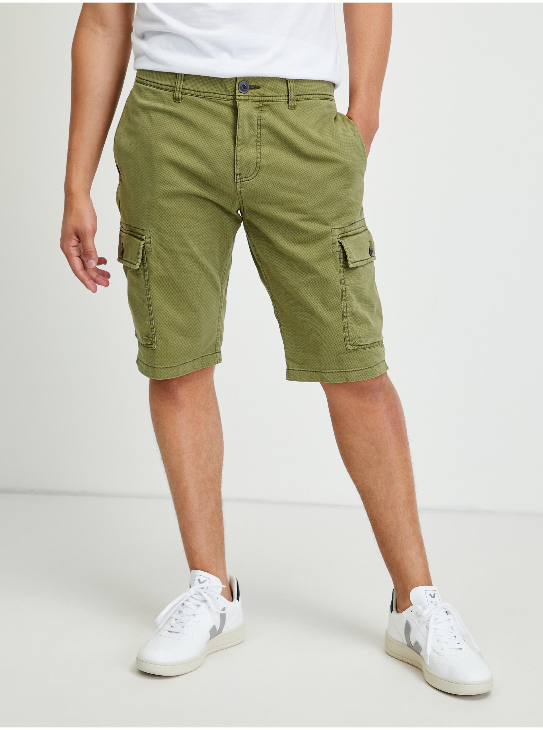 Lacno Zelené pánske šortky s vreckami Tom Tailor