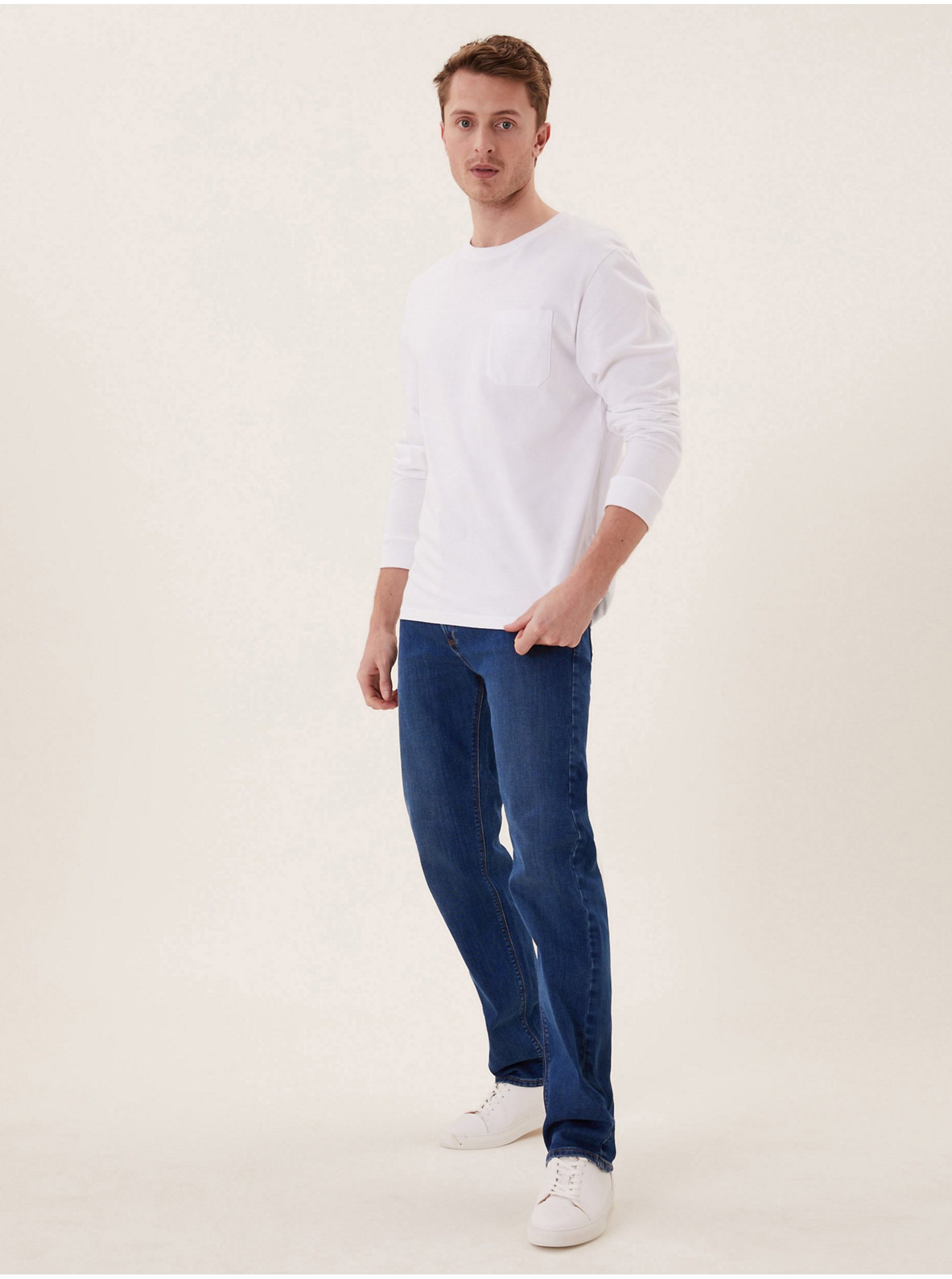 Levně Strečové džíny rovného střihu Marks & Spencer modrá