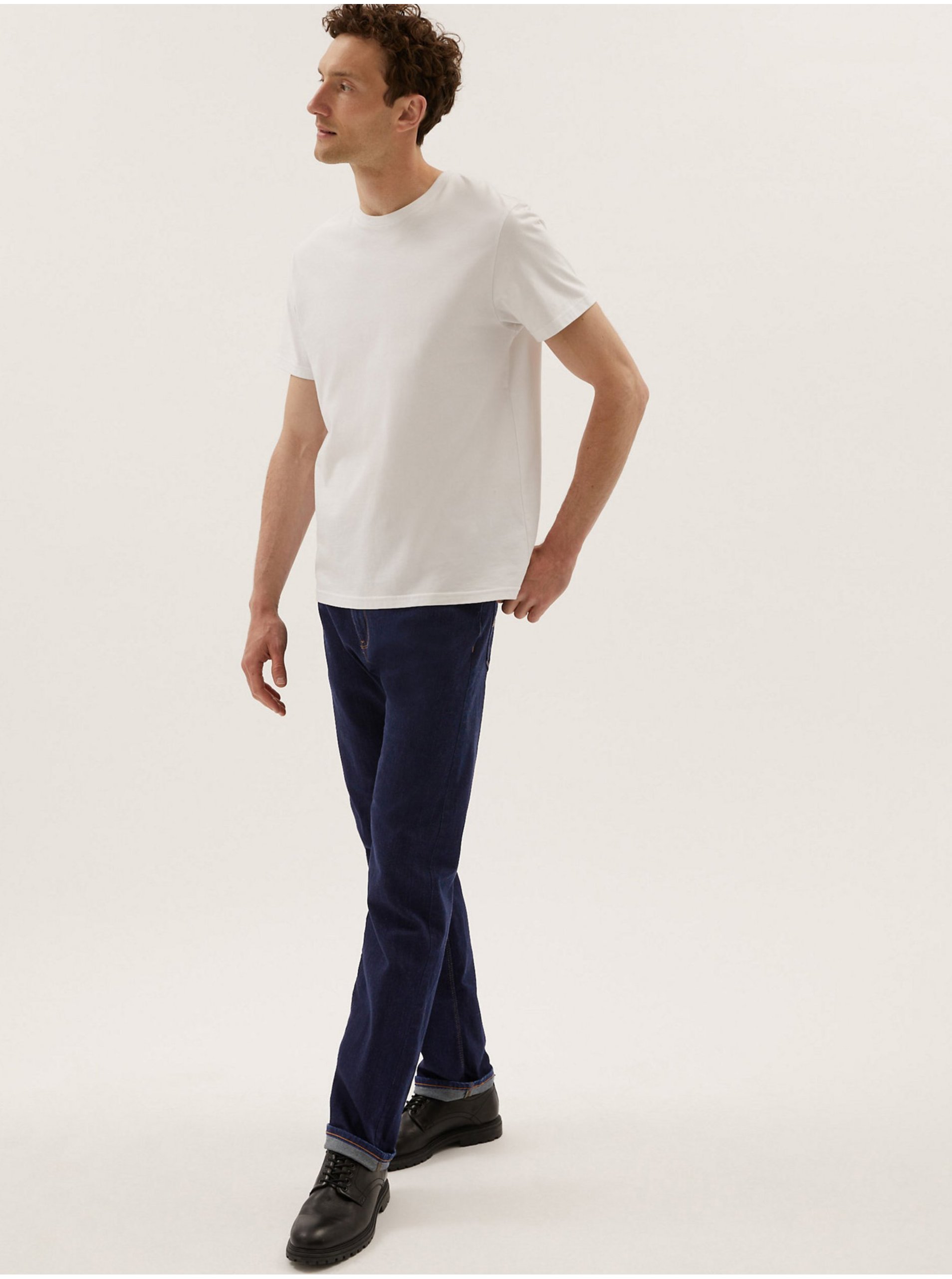 Levně Strečové džíny rovného střihu Marks & Spencer námořnická modrá