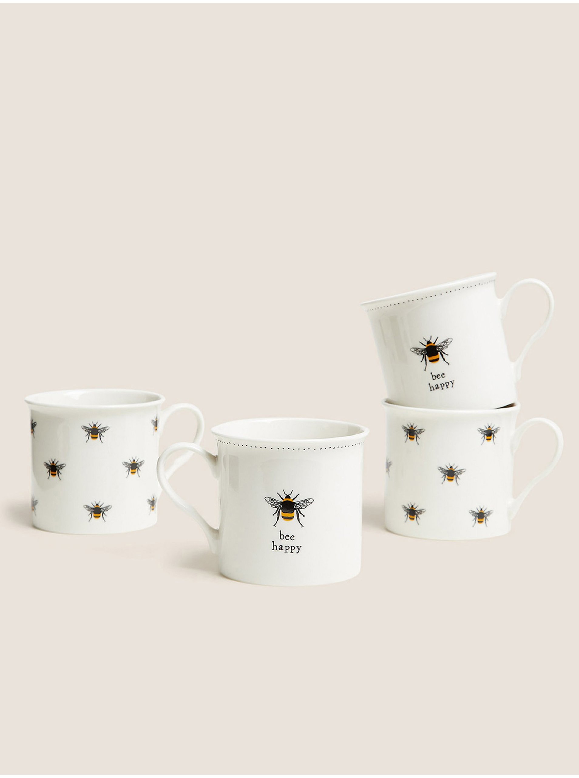 Lacno Súprava štyroch hrnčekov s motivom včiel v bielej farbe Marks & Spencer