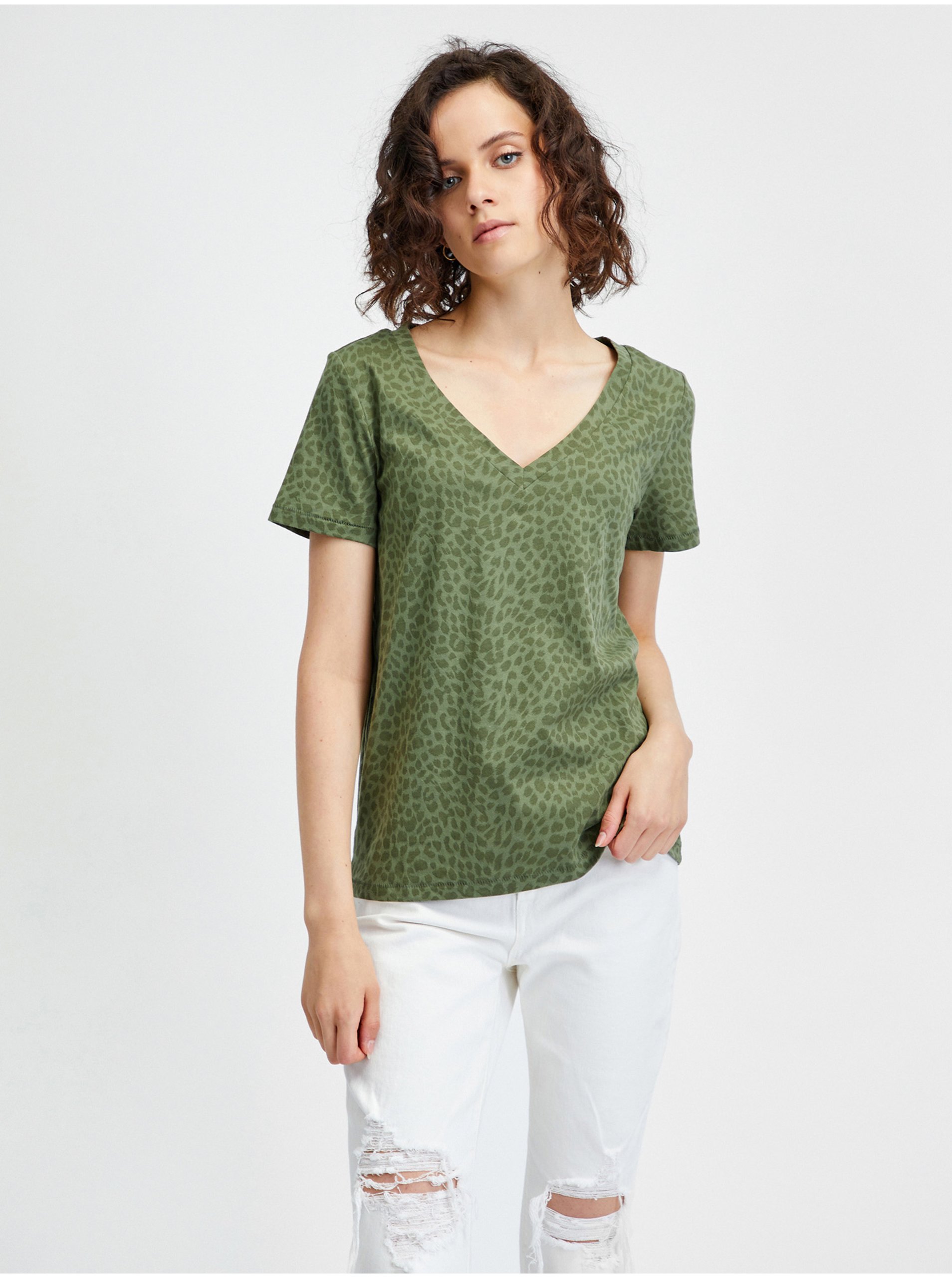 Levně Zelené dámské vzorované tričko GAP