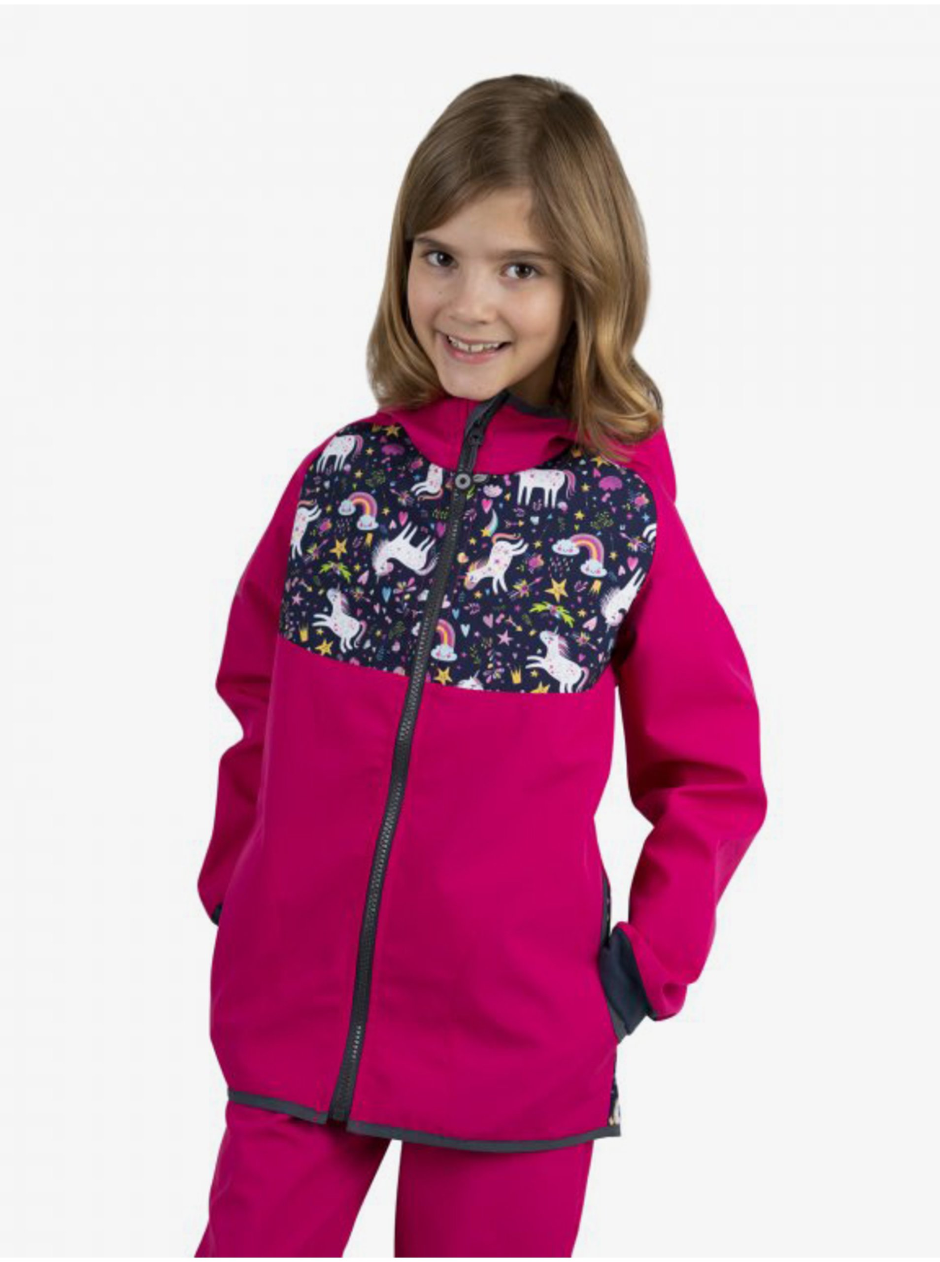 Levně Růžová holčičí softshellová vzorovaná bunda Unuo