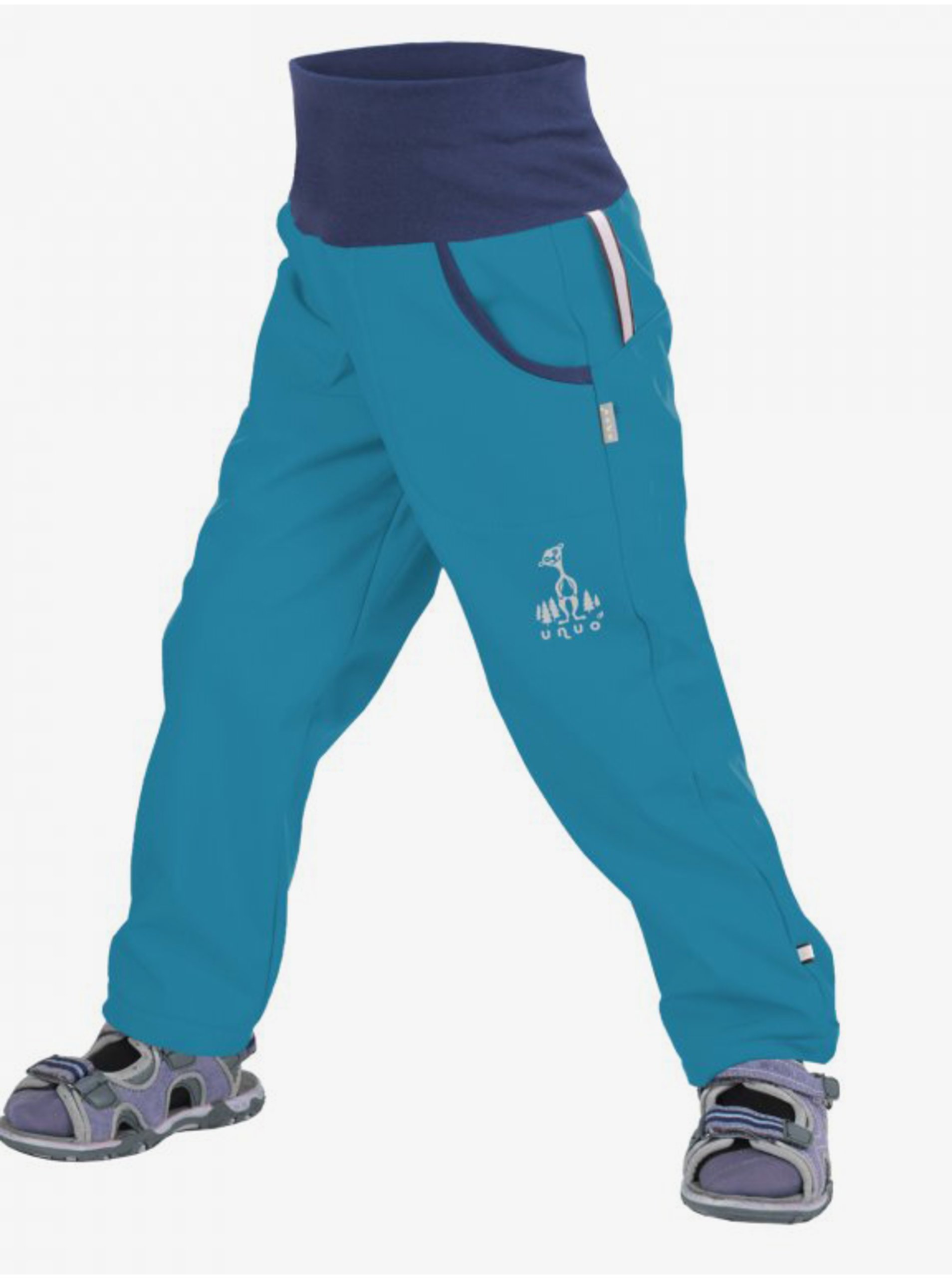 Levně Modré klučičí softshellové kalhoty s vysokým pasem Unuo