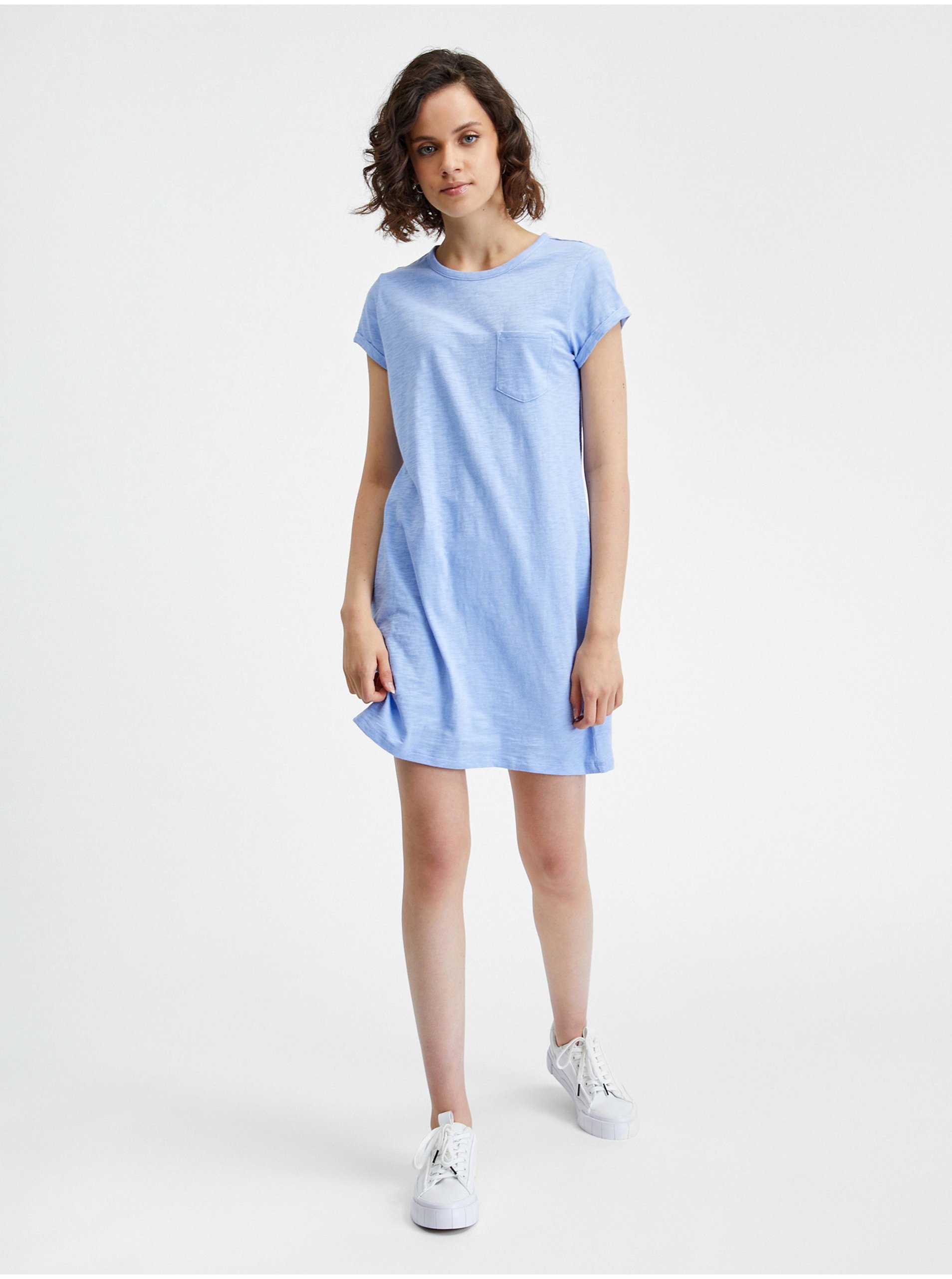 E-shop Světle modré dámské žíhané basic šaty s kapsou GAP