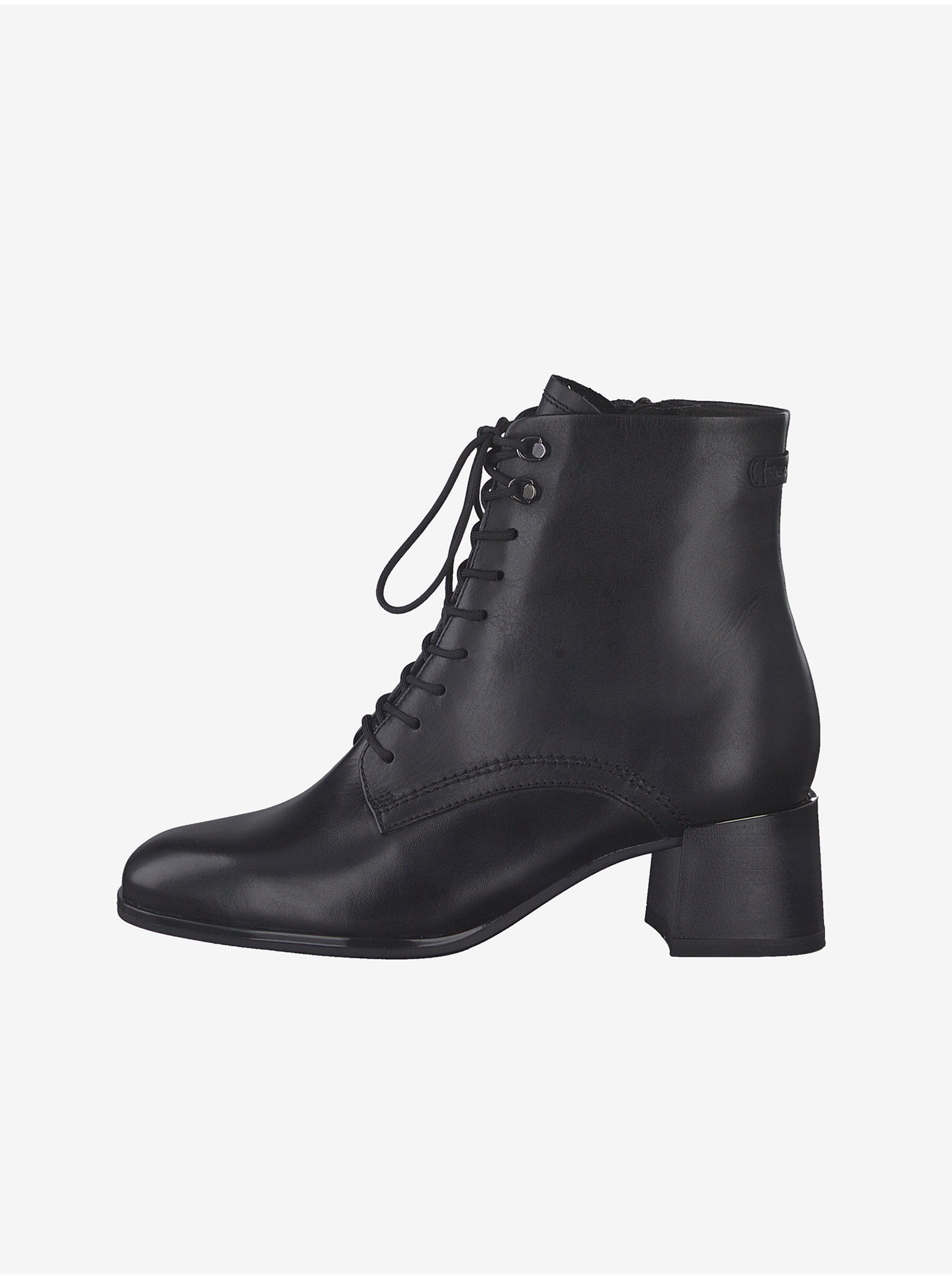E-shop Černé dámské kožené kotníkové boty na podpatku Tamaris