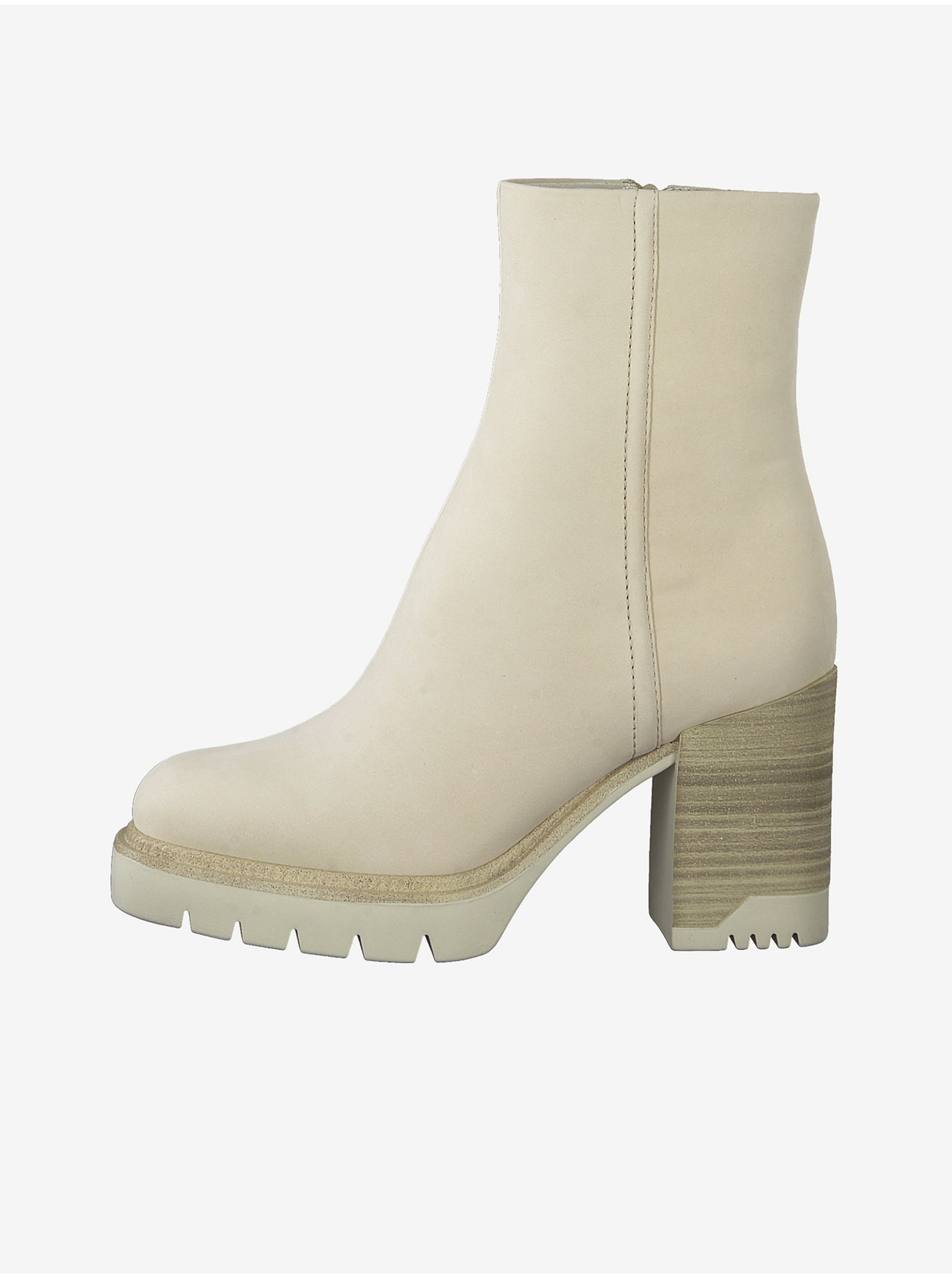 E-shop Krémové kožené kotníkové boty na podpatku Tamaris