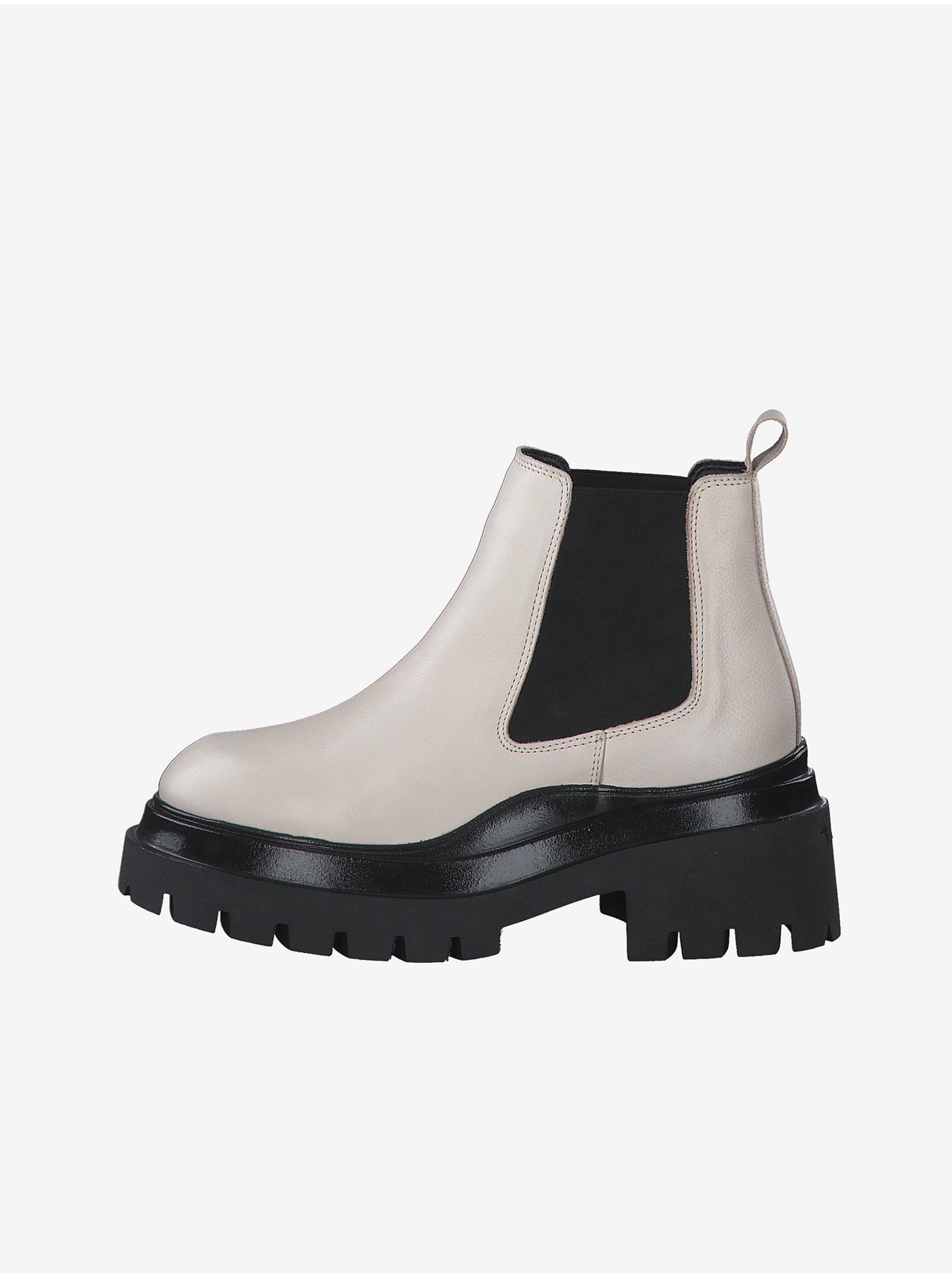 E-shop Čierno-krémové kožené členkové topánky na podpätku Tamaris