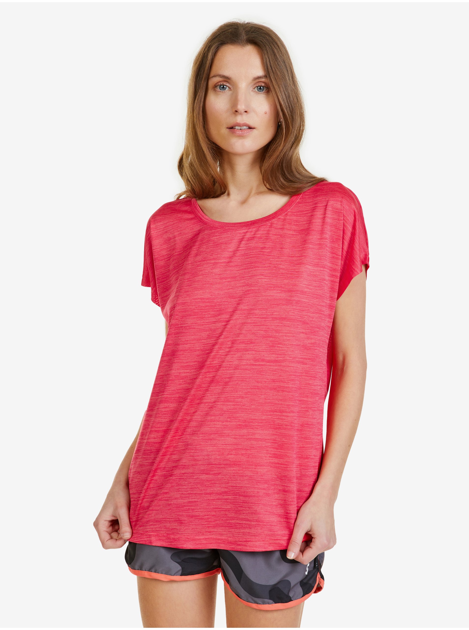 Levně Tmavě růžové dámské žíhané tričko SAM 73 Naska