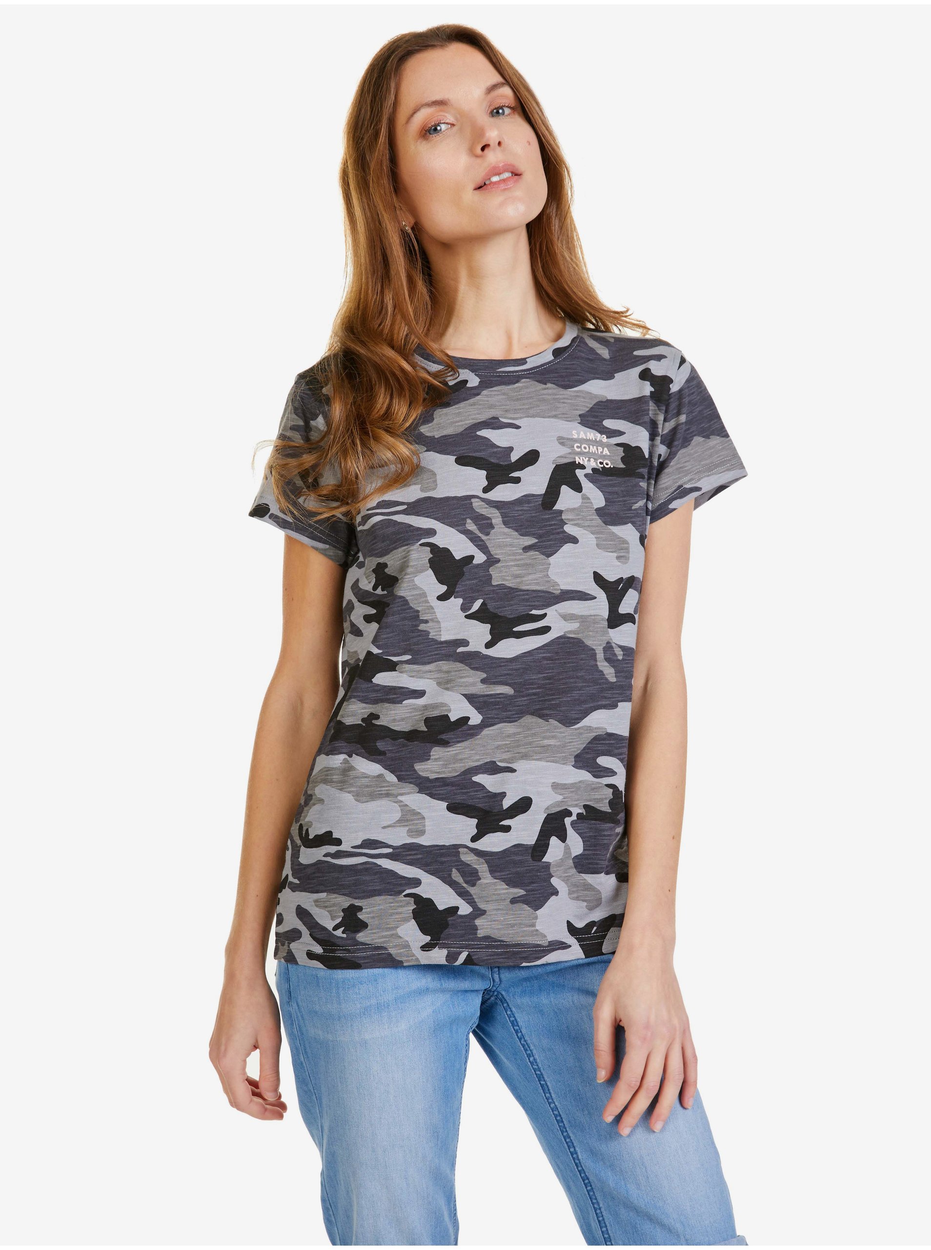 E-shop Tmavě šedé dámské vzorované tričko SAM 73 Nora