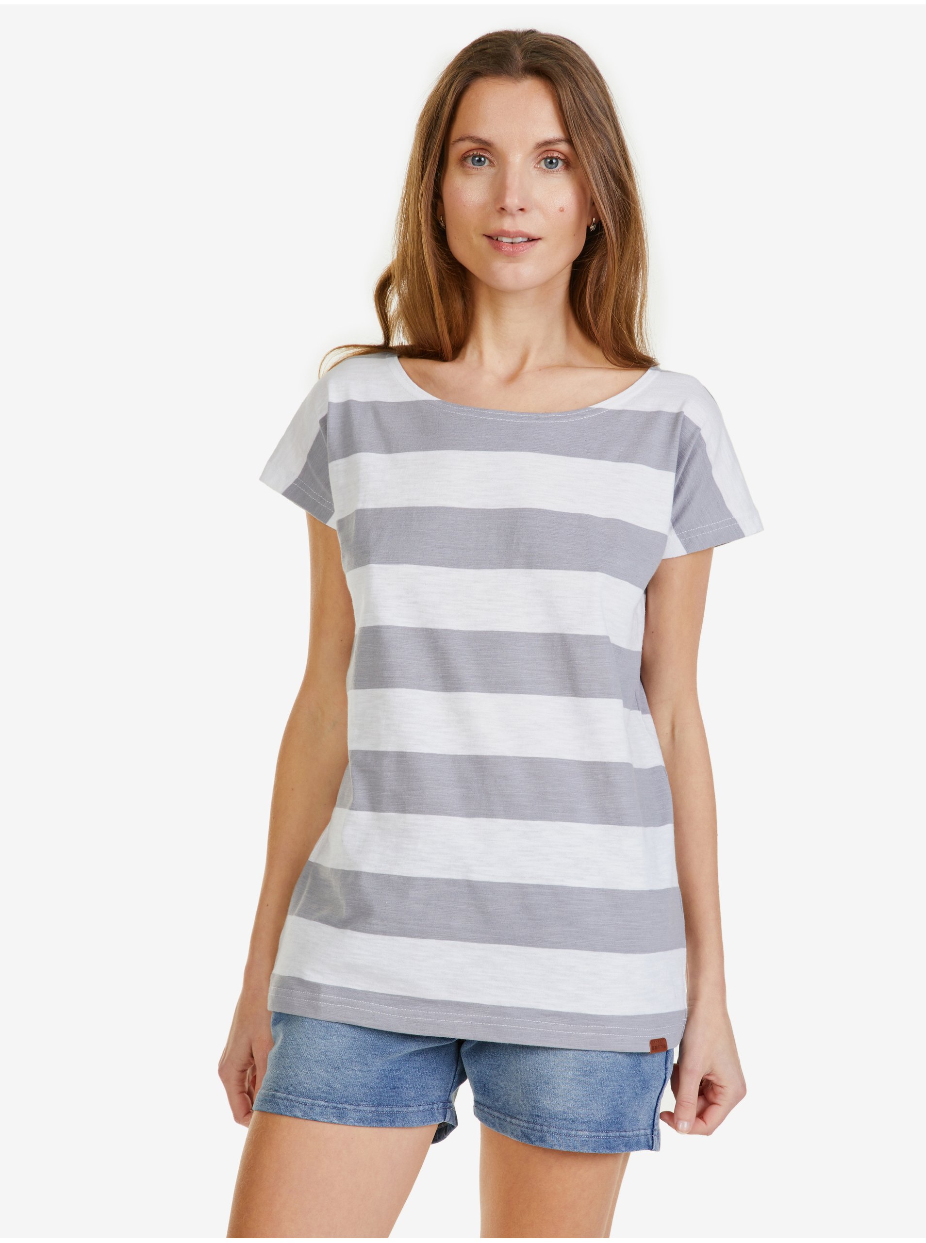 E-shop Bílo-šedé dámské pruhované tričko SAM 73 Elspeth