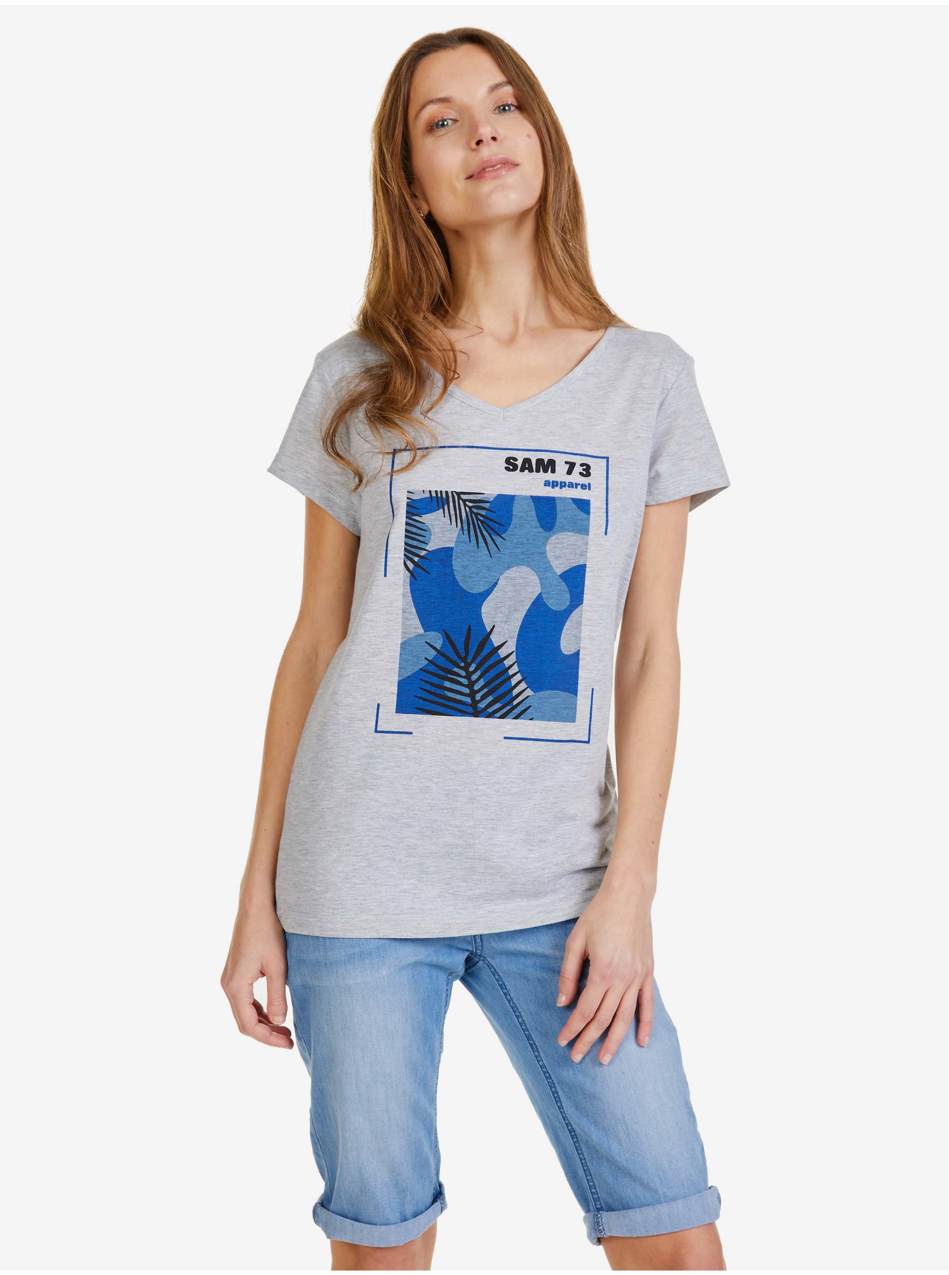 E-shop Šedé dámské tričko s potiskem SAM 73 Ilda