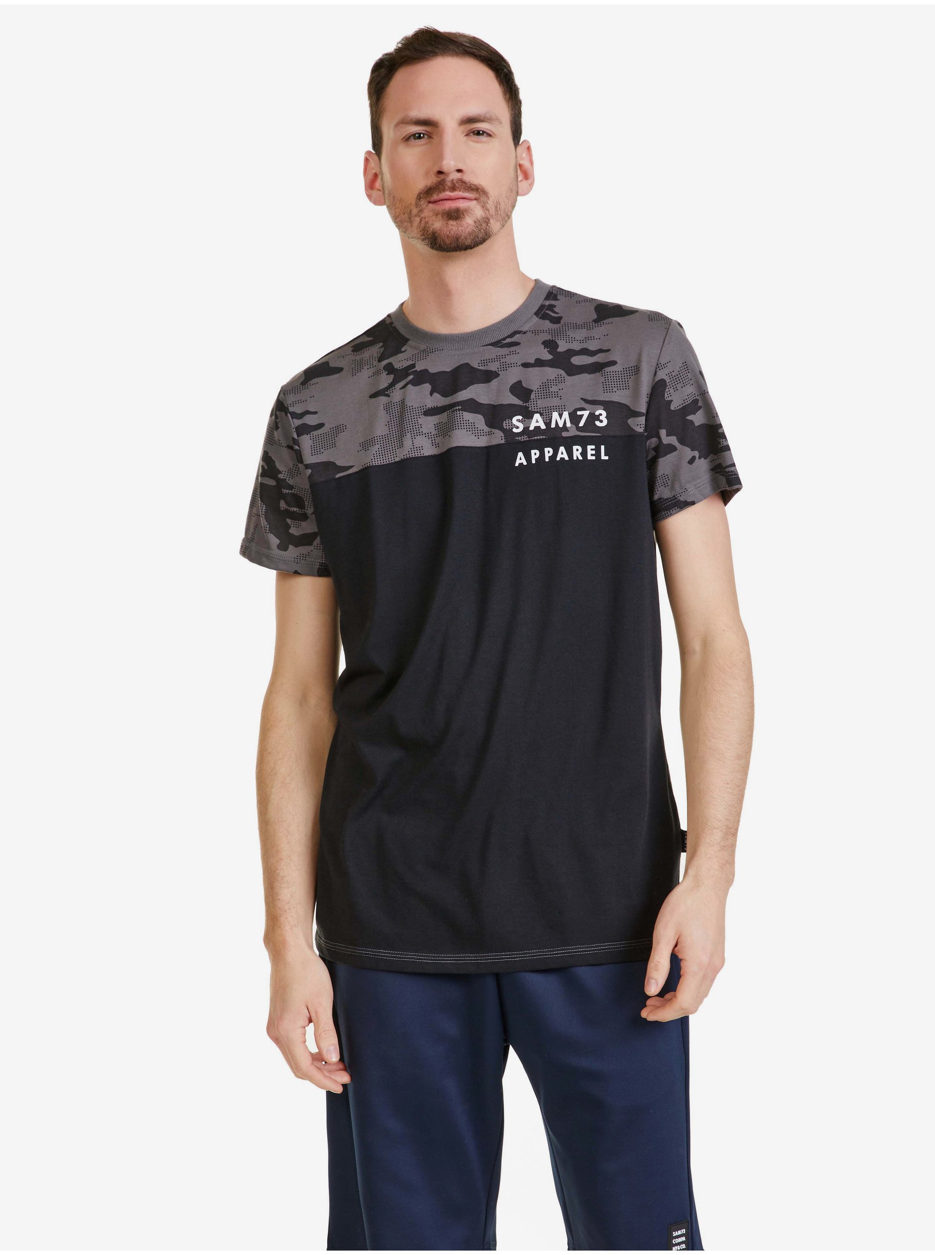 Levně Černo-šedé pánské vzorované tričko SAM 73 Jeff