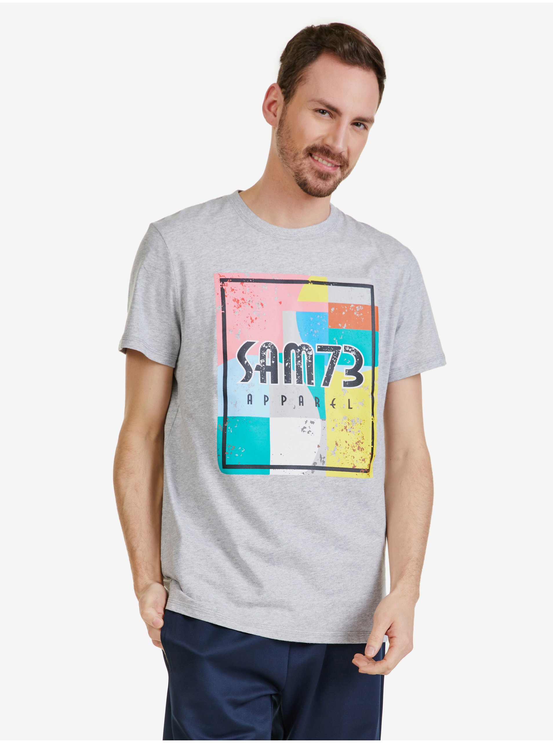 E-shop Šedé pánské žíhané tričko SAM 73 Elijah