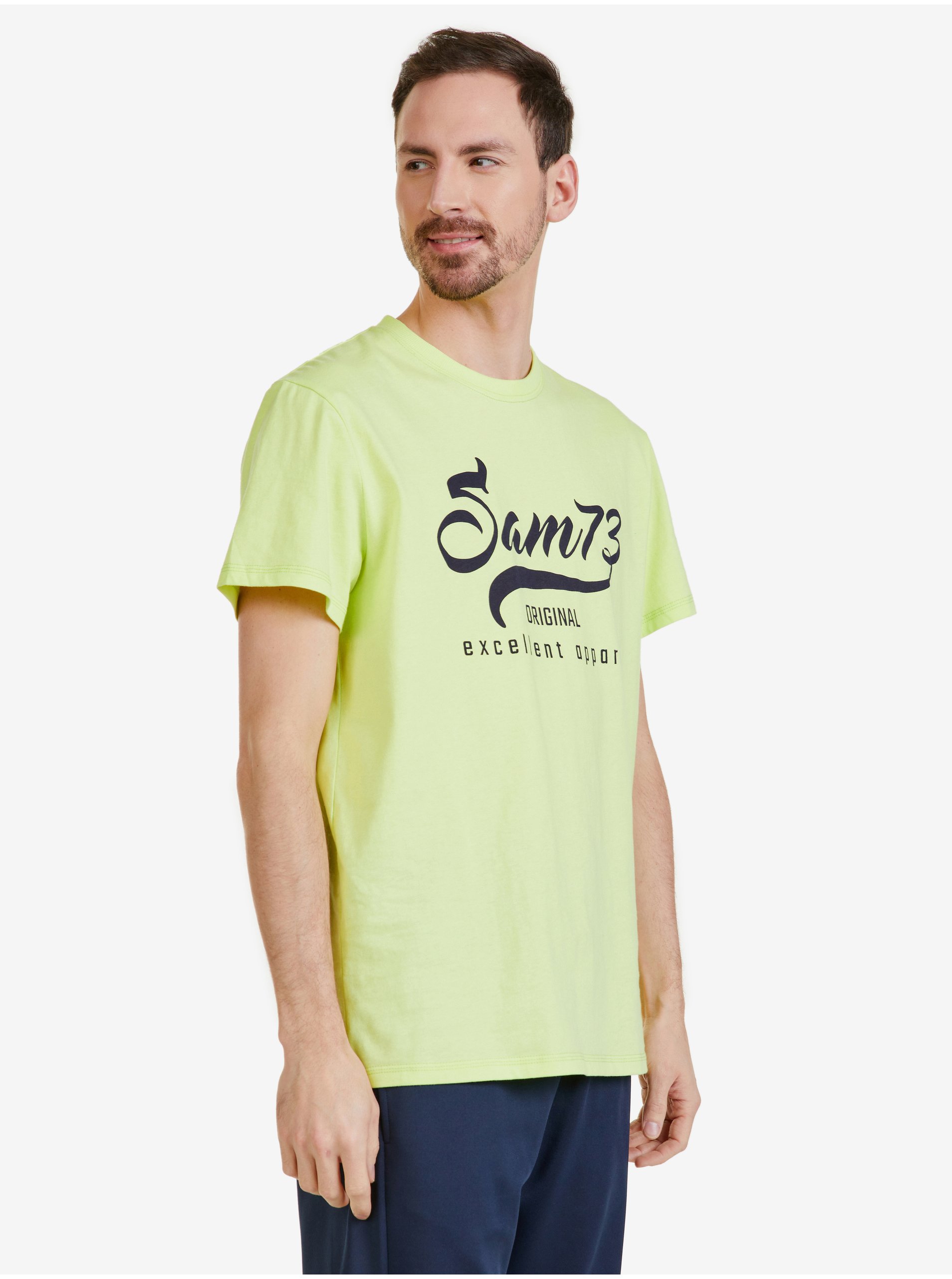 Levně Světle zelené pánské tričko SAM 73 Calvin