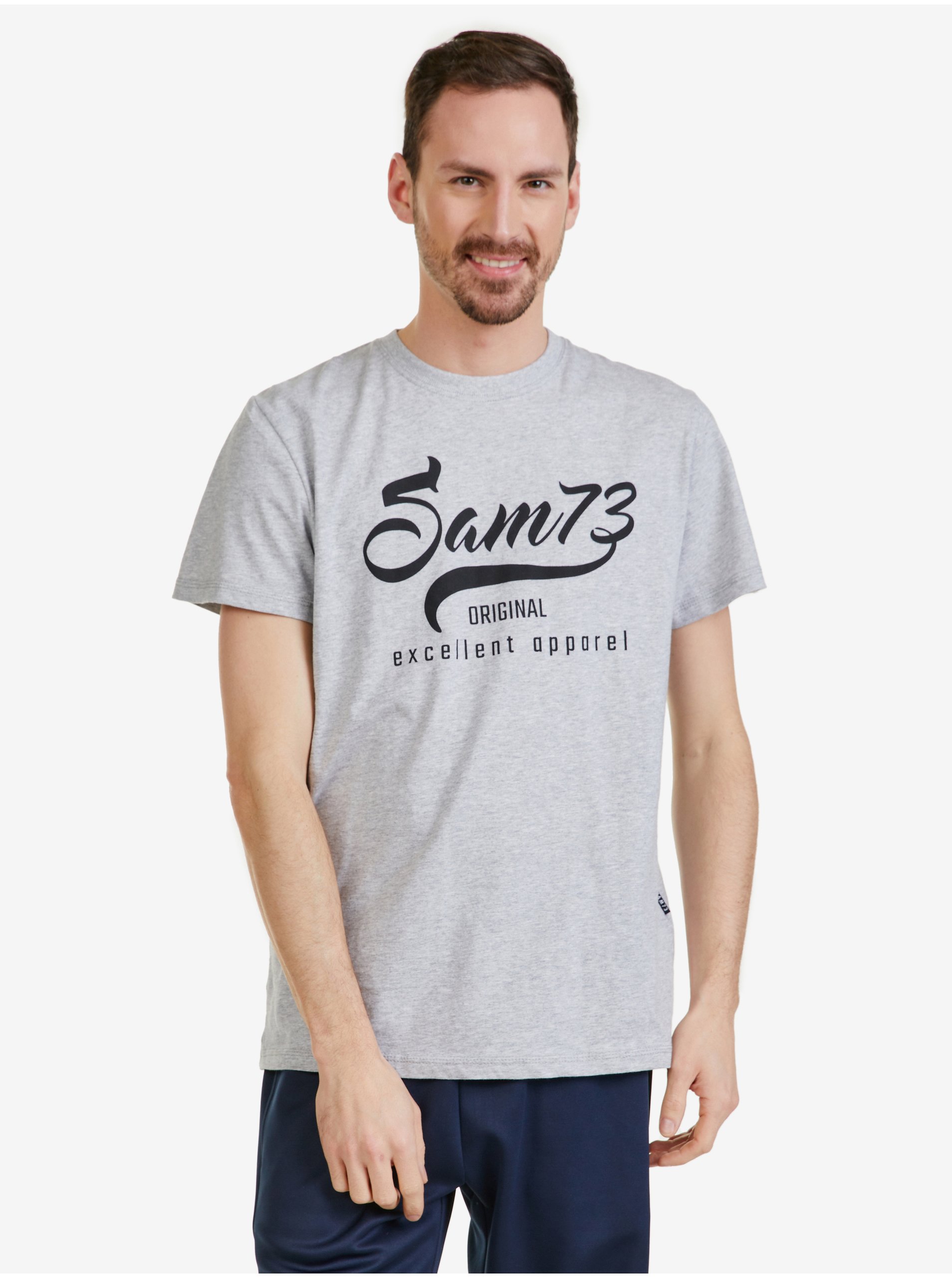 E-shop Šedé pánské žíhané tričko SAM 73 Calvin
