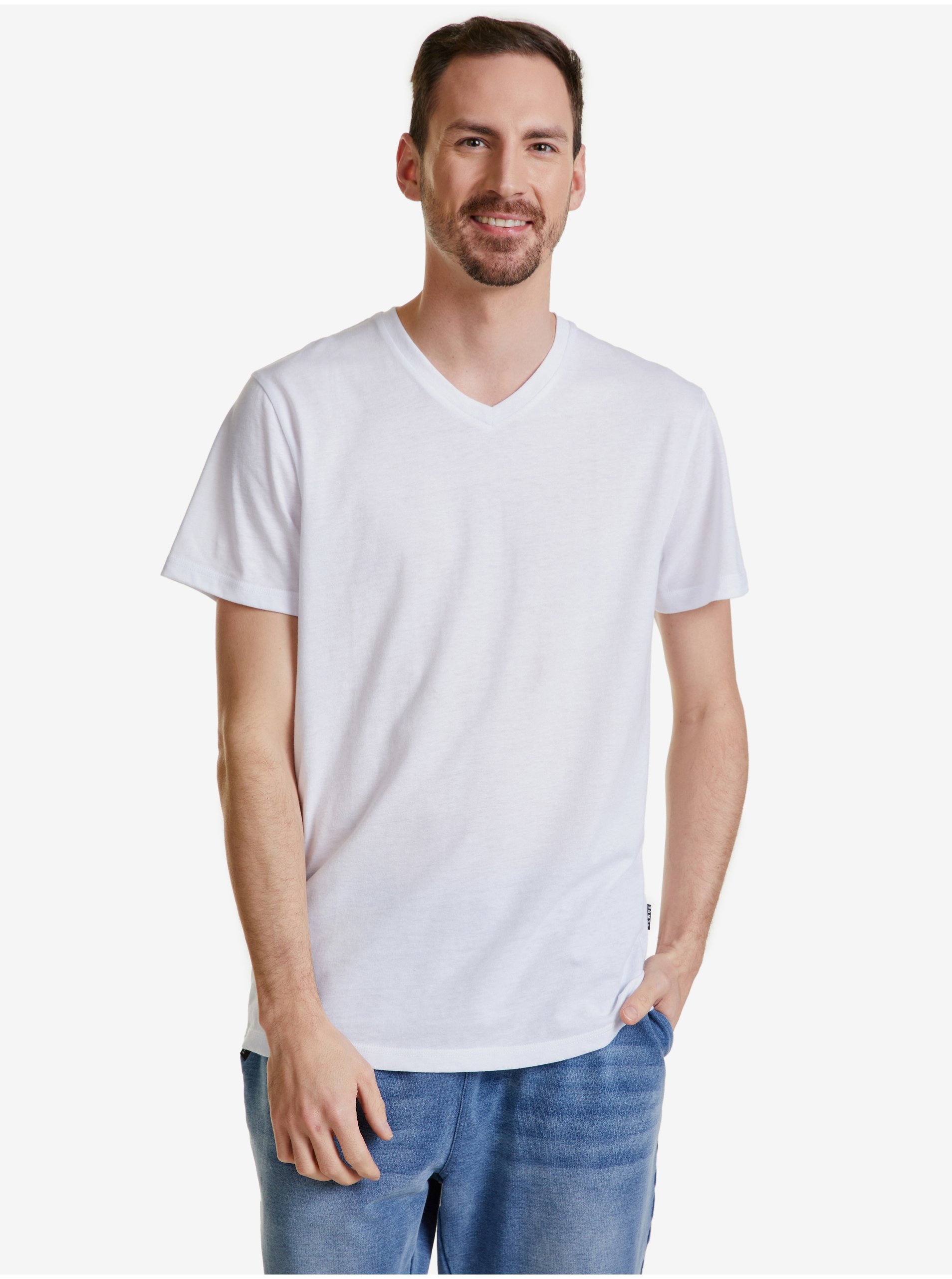 Lacno Biele pánske tričko SAM 73 Leonard
