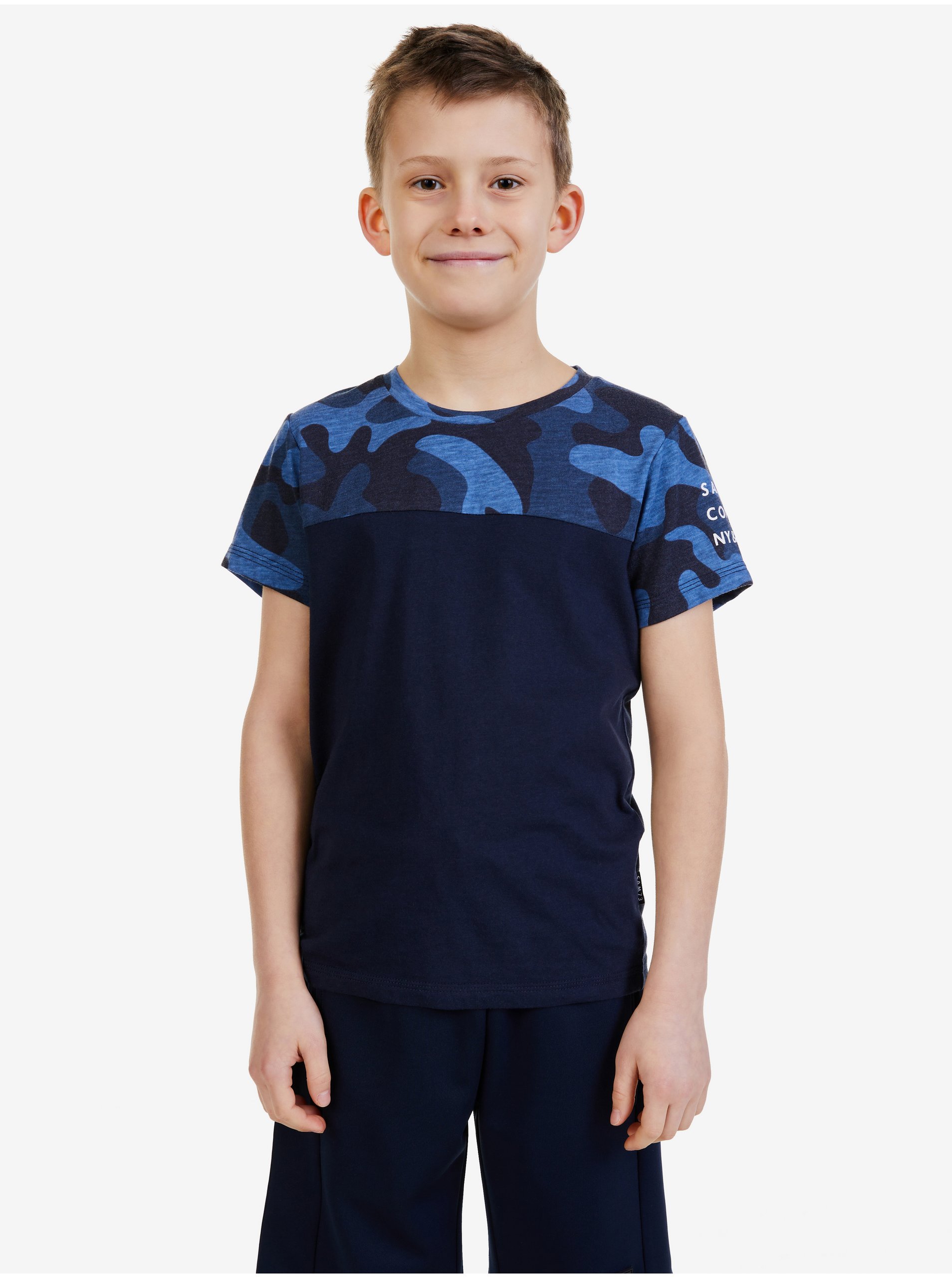 Lacno Tmavomodré chlapčenské vzorované tričko SAM 73 Moses