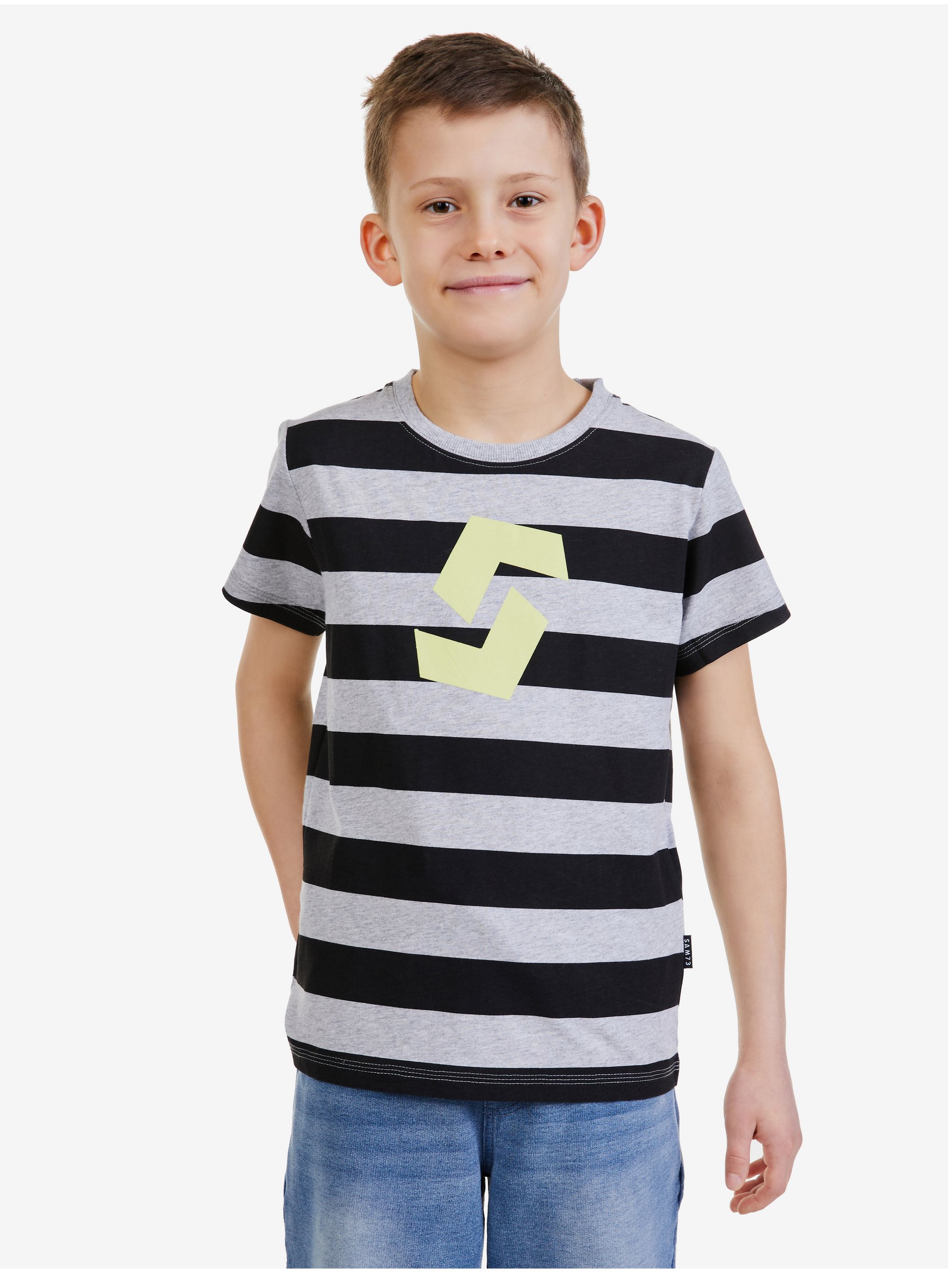 Lacno Čierno-šedé chlapčenské pruhované tričko SAM 73 Stanley