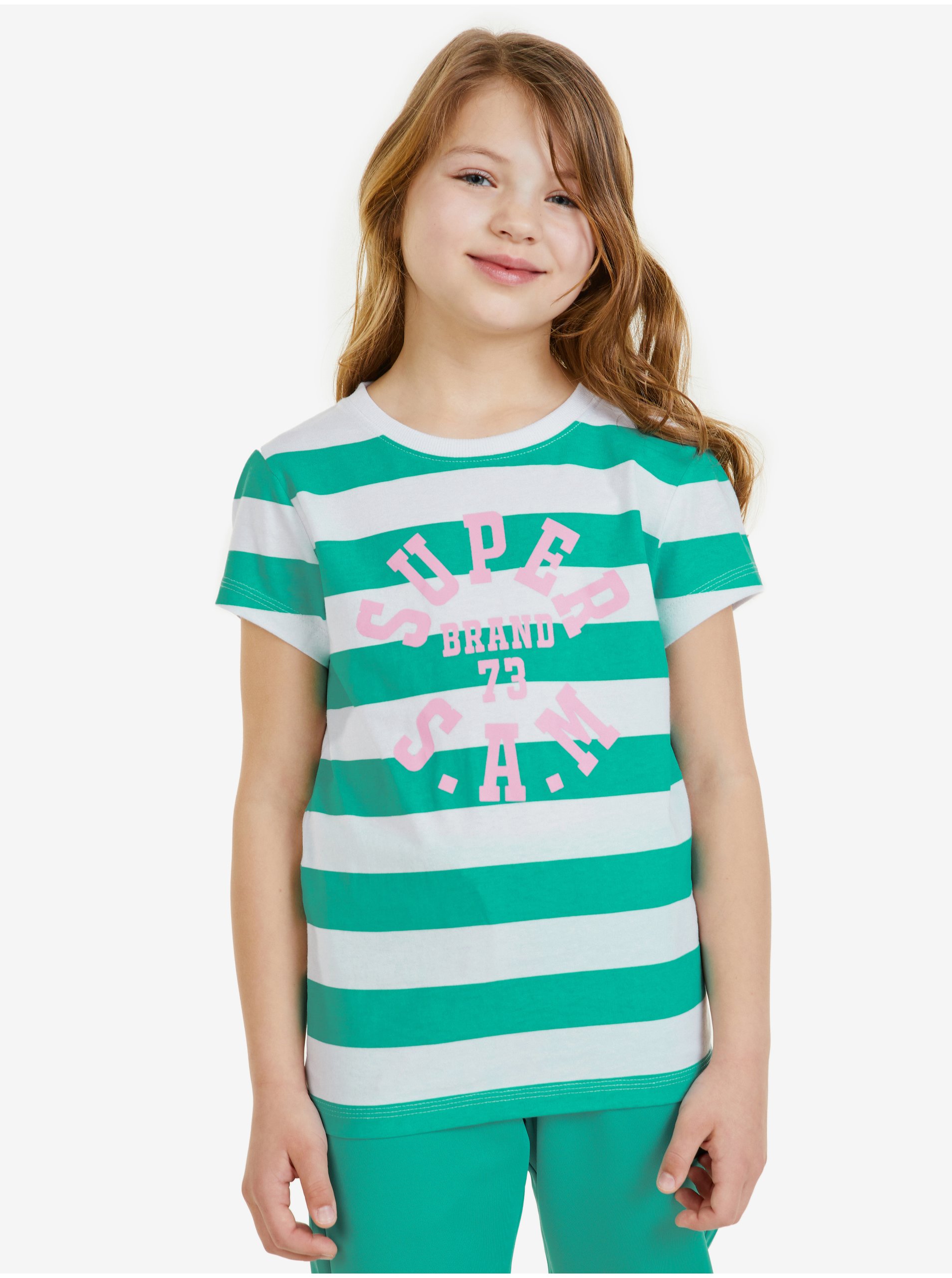 Levně Bílo-zelené dětské pruhované tričko SAM 73 Siobhan
